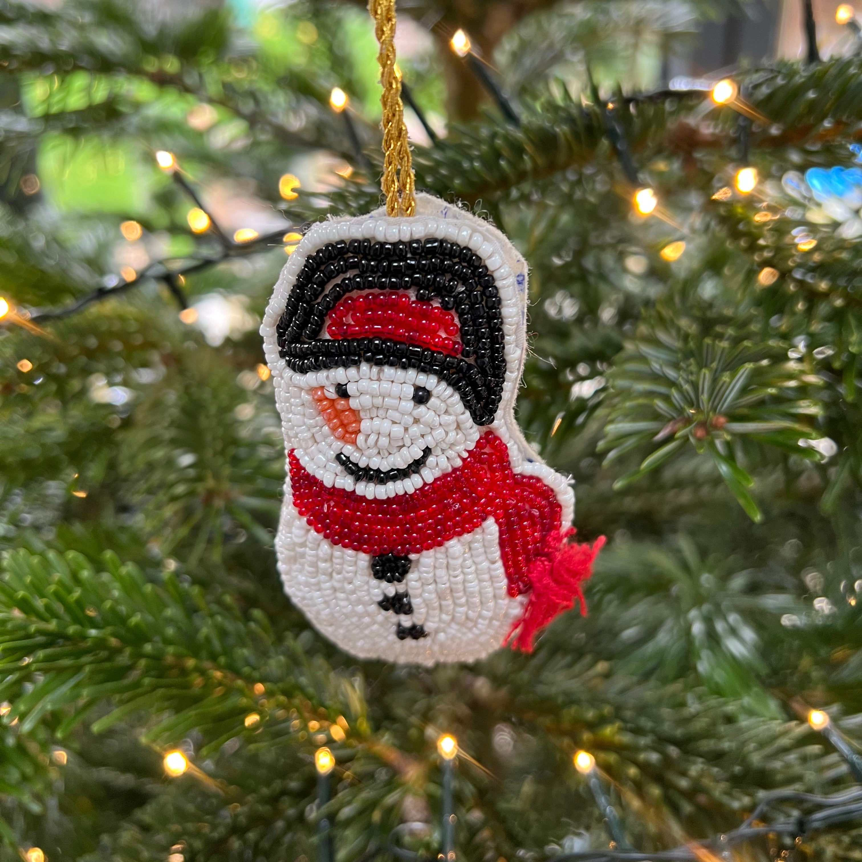 Handmade Seed Bead Snowman Ornament - Christmas Tree Decorations, DIY Holiday Crafts for Home & Office Festive Decor