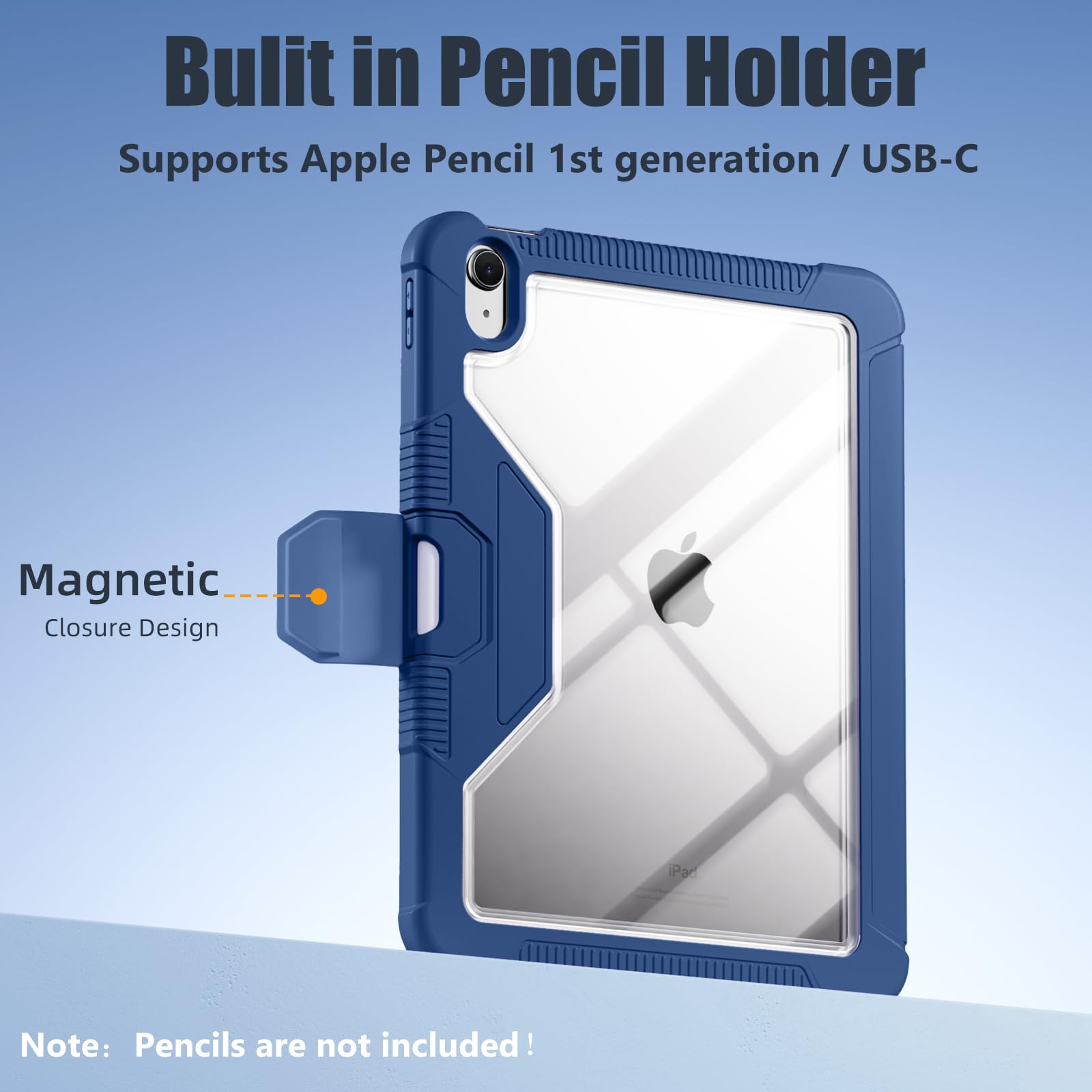 Mastten iPad Pro 11 Inch Case (11th/10th Generation 2025/2022) - Clear Back Protective Cover with Trifold Stand, Apple Pencil Holder & Auto Sleep/Wake Function - Seablue | Perfect for Work, School & Travel Protection