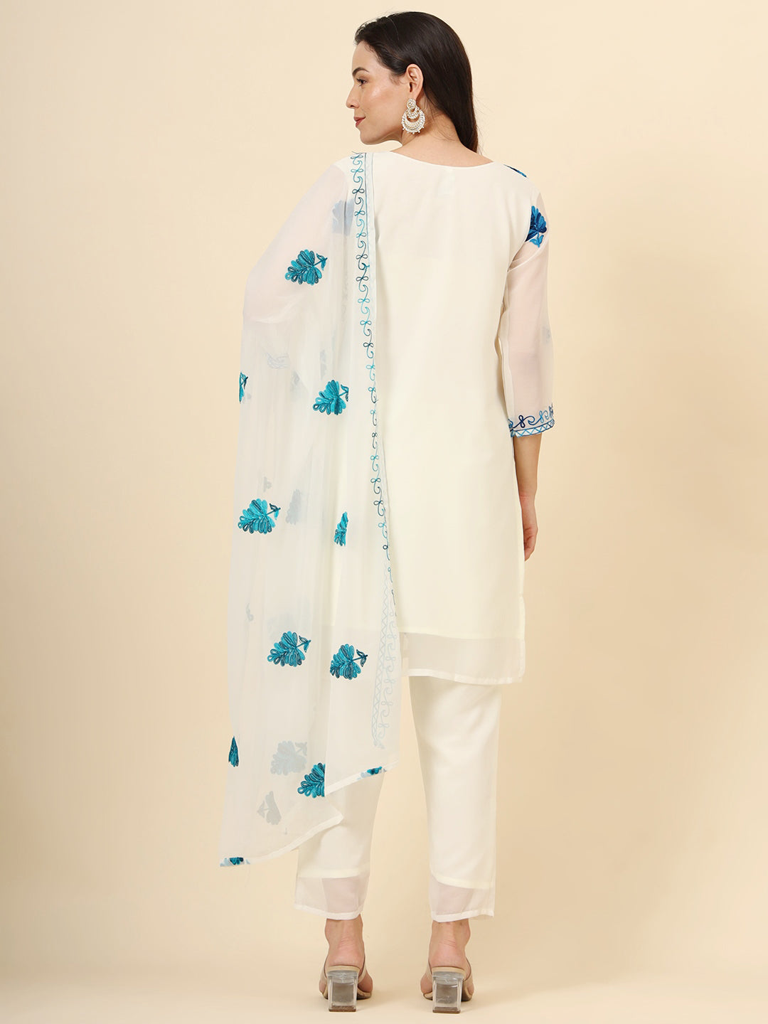 Elegant Blue Chikankari Embroidered Pant Suit for Women - Designer Ready-to-Wear Outfit for Parties, Weddings & Special Occasions