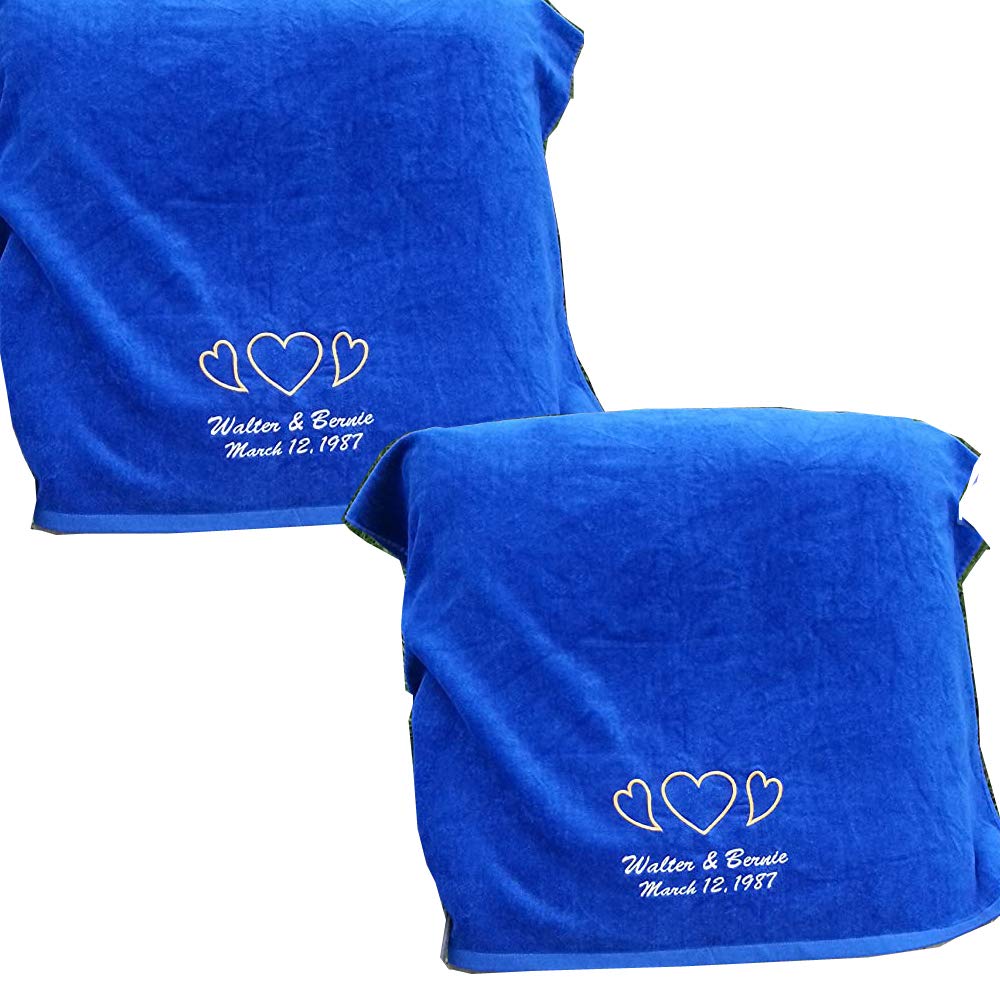 Personalized Couples Towel Set - 2-Piece Embroidered with Hearts, Names & Wedding Date - Perfect for Anniversaries, Bridal Showers & Romantic Gifts