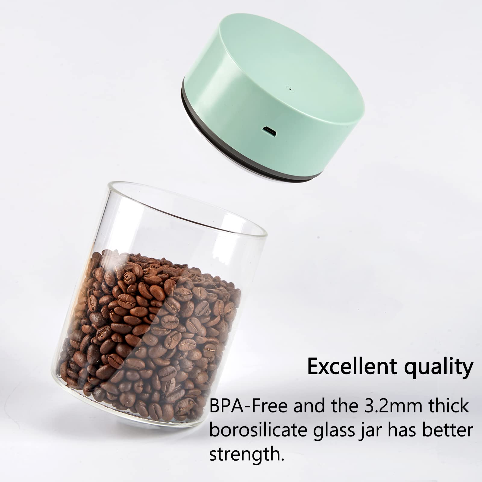 27 oz Automatic Vacuum Coffee Canister - Airtight Food Storage Container with Thickened Glass Jar for Coffee, Tea & Dry Goods - Perfect for Kitchen Countertop & Pantry Organization