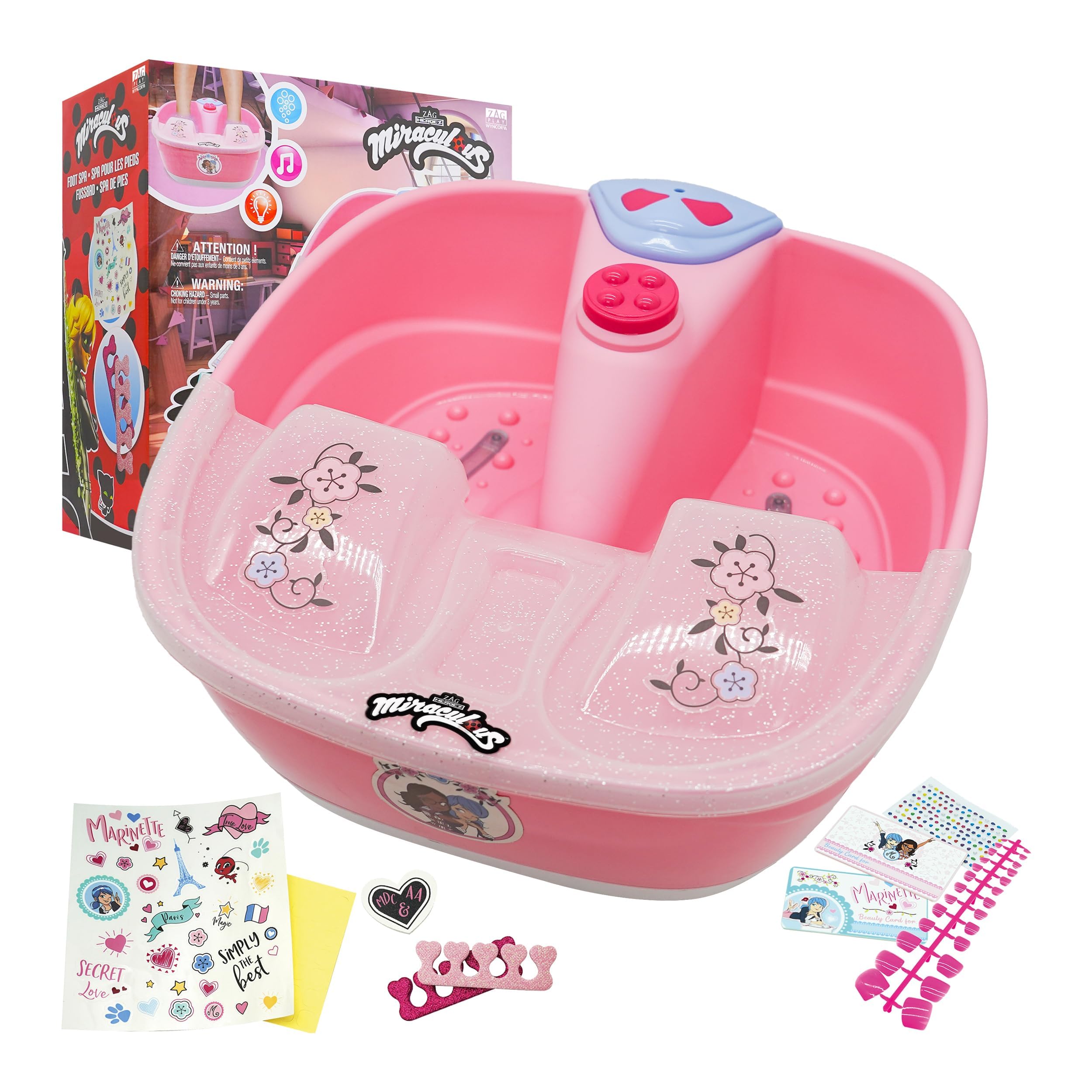 Marinette's Miraculous Ladybug Foot Spa Set for Kids - Bubble Massage, Relaxing Music, DIY Manicure & Pedicure Kit - Perfect for Birthday Gifts & At-Home Spa Days