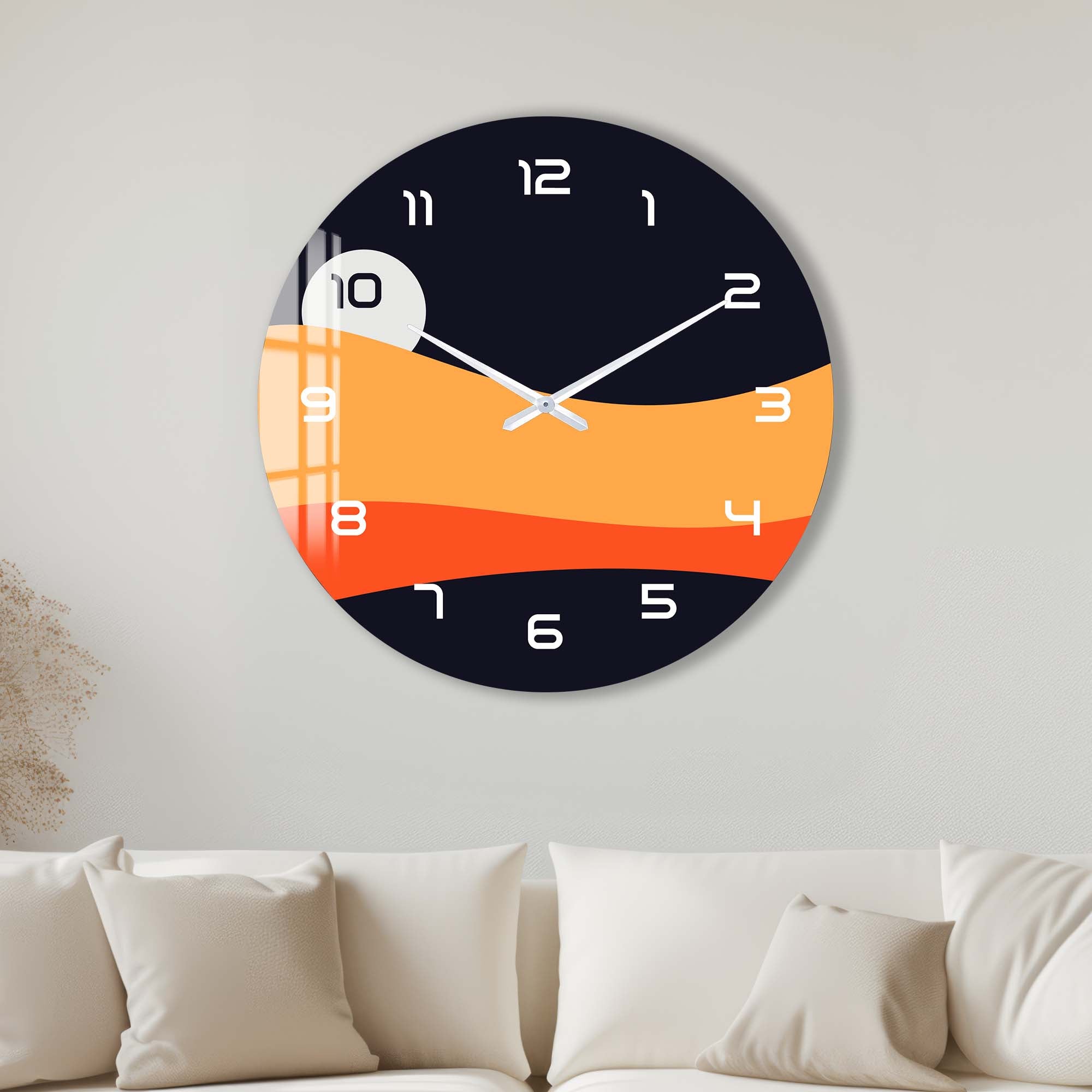 Sunset Layers Glass Wall Clock - Modern Decorative Clock for Living Room, Bedroom & Office - Perfect for Home Decor & Gifts