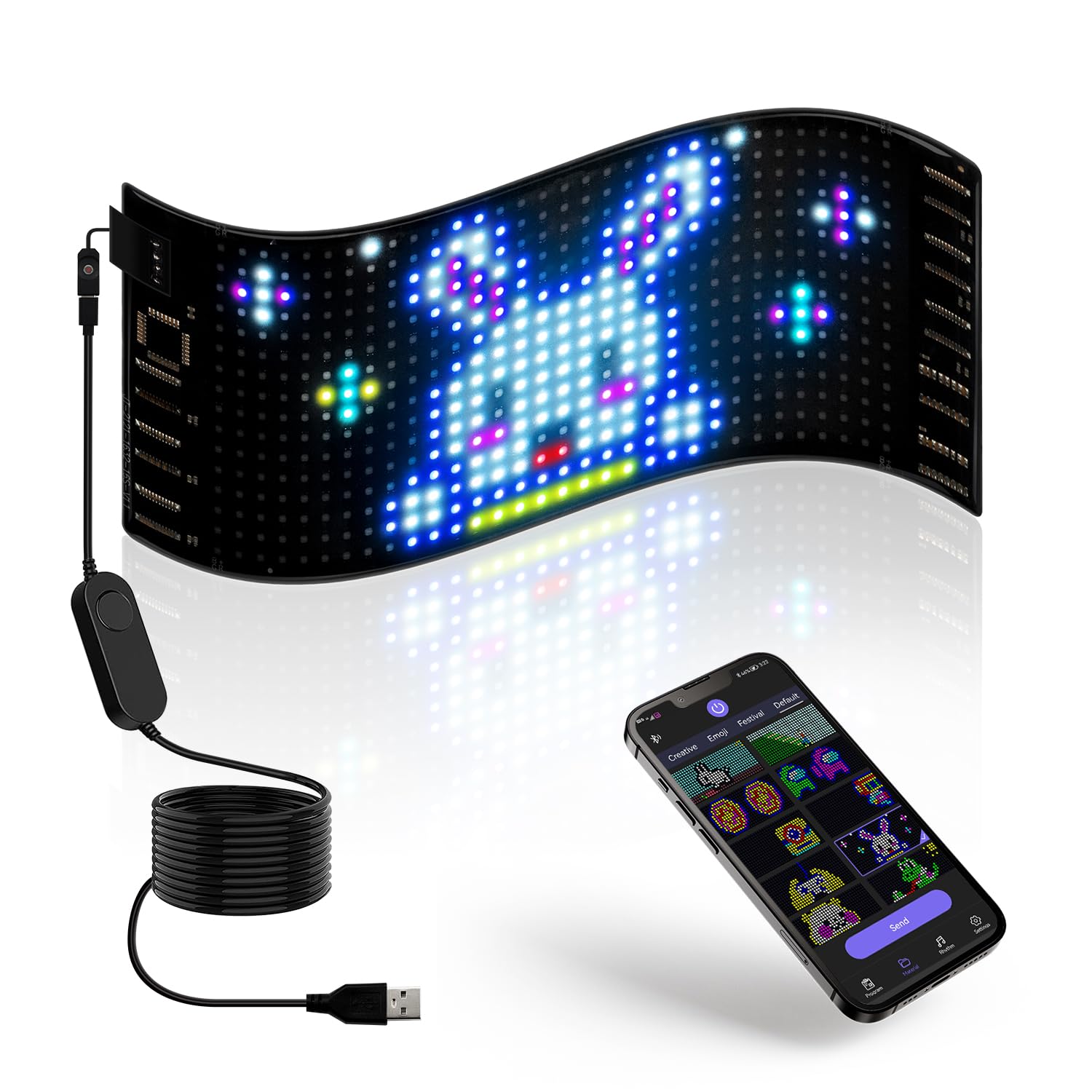 Programmable LED Scrolling Sign - 5V USB Powered, APP Controlled DIY Text & Pattern Display - 6.69x2.75