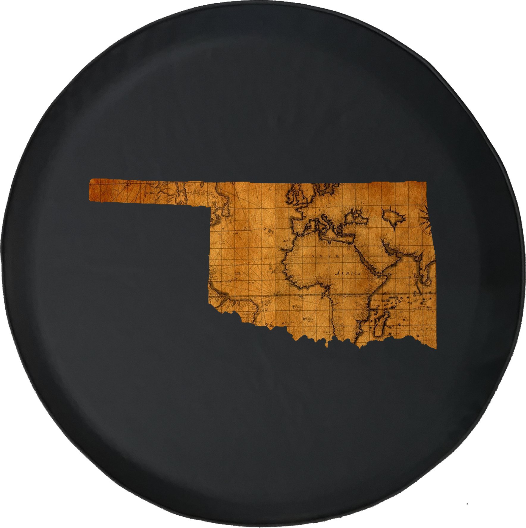 Premium 29-Inch Car Tire Cover with Oklahoma Old World Travel Map Design - Durable & Weatherproof for SUVs, Trucks, RVs & Outdoor Adventures