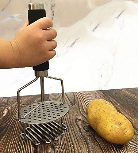 WOIWO Stainless Steel Potato Masher - Heavy Duty Kitchen Tool for Smooth Mashed Potatoes, Vegetables & Baby Food - Perfect for Cooking, Baking & Meal Prep