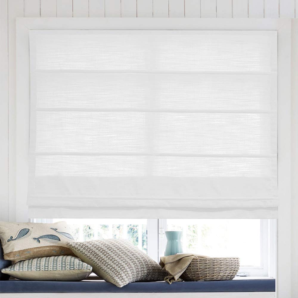 Custom LANTIME Roman Shades Window Blinds - Elegant Light Filtering White Fabric for Windows & Doors | Perfect for Living Room, Bedroom & Home Office Privacy