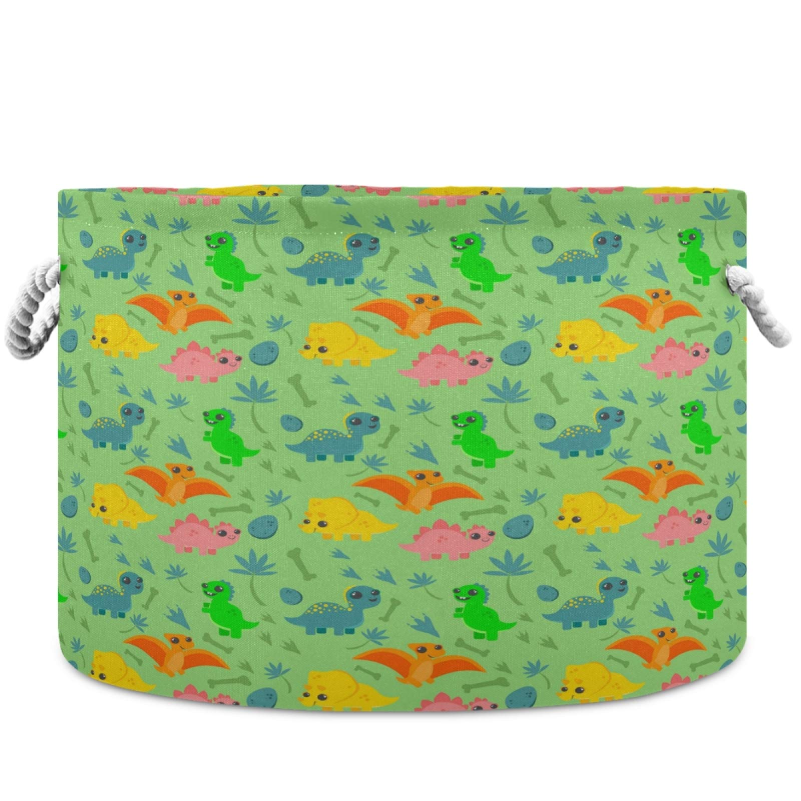 Colorful Dinosaur Toy Storage Basket - Canvas Fabric Nursery Hamper & Laundry Organizer Bin for Kids Room, Playroom, Shelves | Perfect for Toy Storage, Clothes Organization & Kids Bedroom Decor