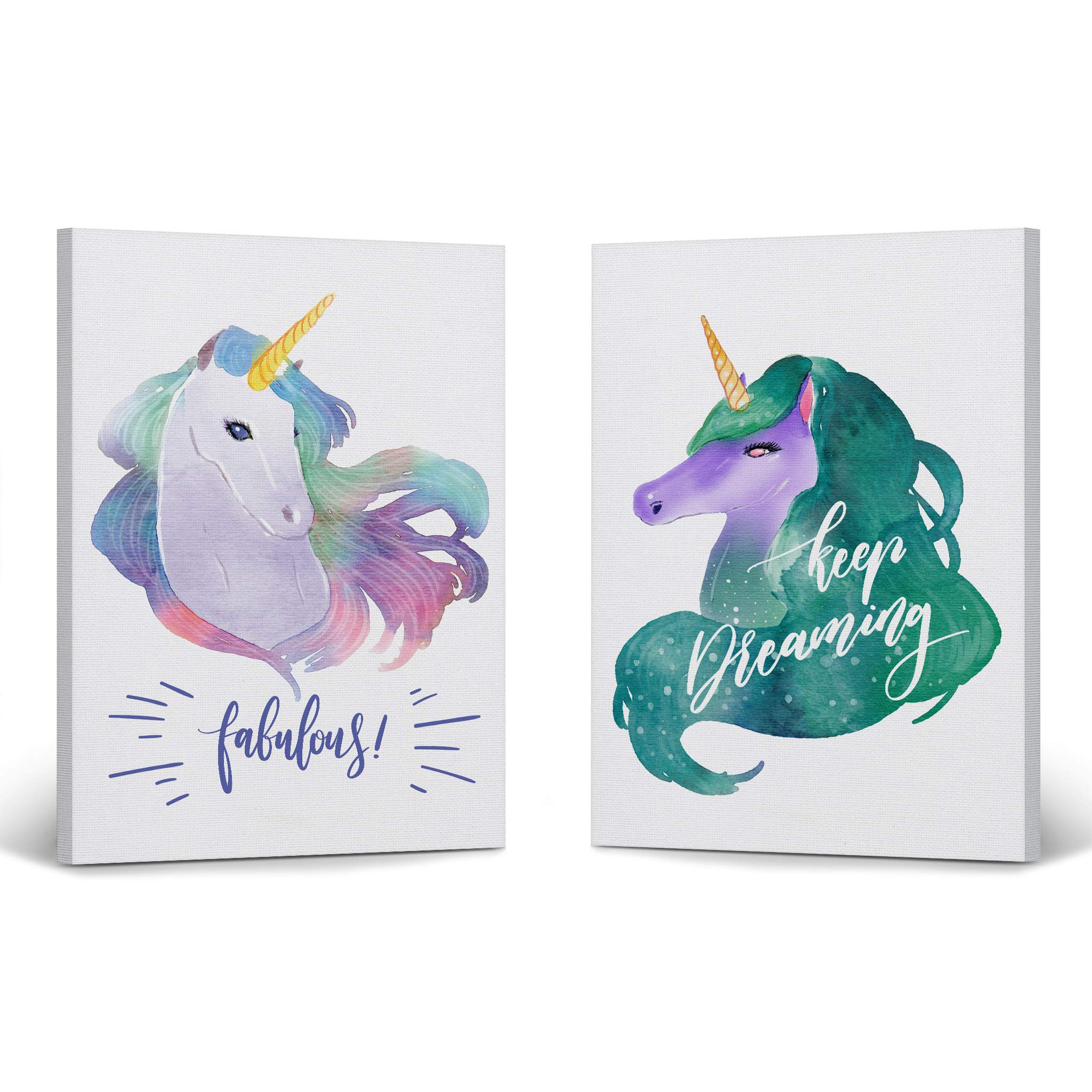 Smile Art Design Watercolor Unicorn Wall Art - 2 Panel Canvas Print Set (36x24 inches) | Keep Dreaming Quote | Nursery Decor, Kids Room Decor, Baby Room Decor | Ready to Hang | Made in USA | Perfect for Bedrooms, Playrooms & Gift Giving