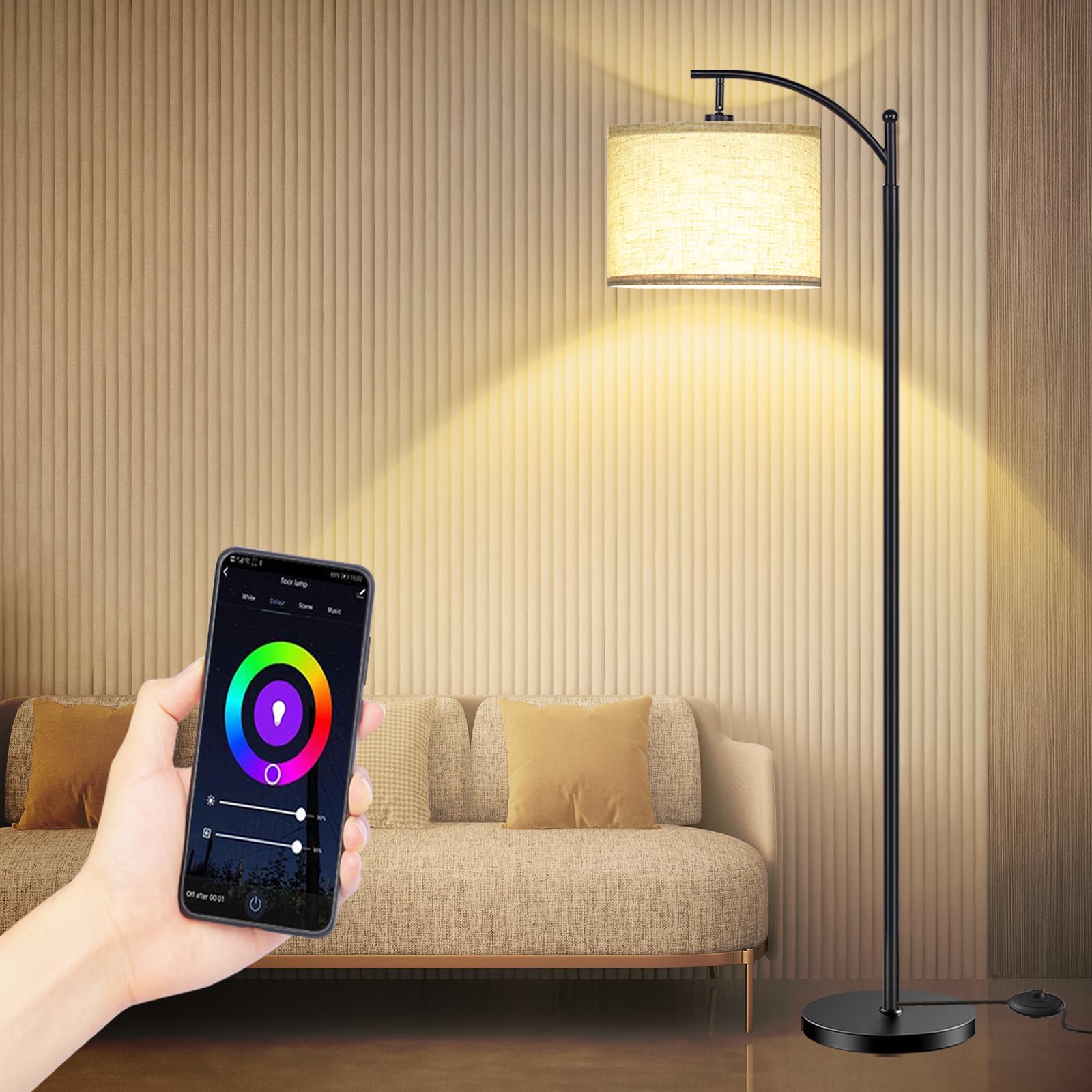 LANICHO Smart LED Floor Lamp - Dimmable Industrial Arc Standing Light with Alexa & Google Home Compatibility - Modern Reading Lamp for Living Room, Bedroom (Black) | Perfect for Cozy Reading Nooks & Contemporary Home Decor