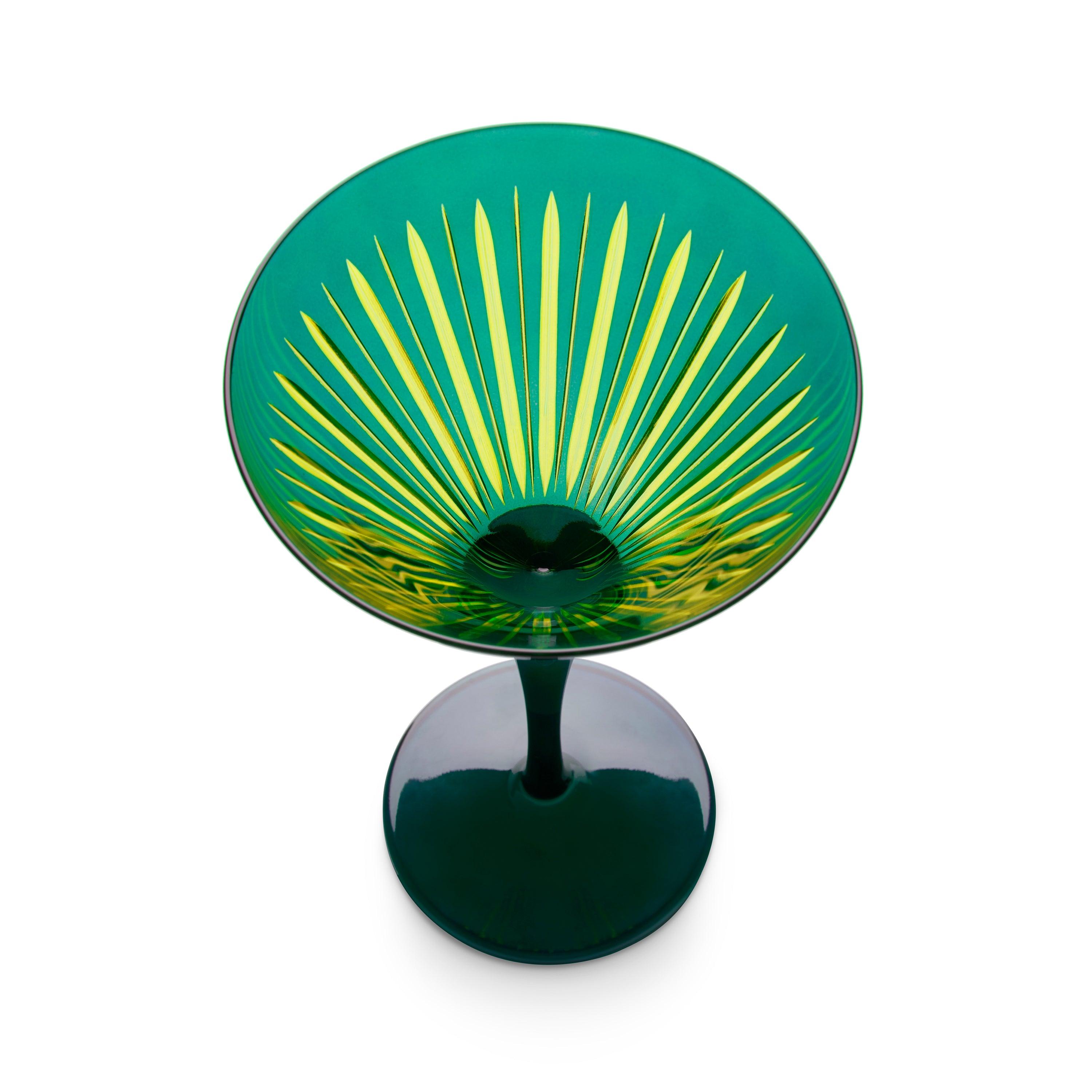 Elegant Green Prism Martini Glasses Set of 4 - Perfect for Cocktail Parties, Home Bars & Wedding Receptions
