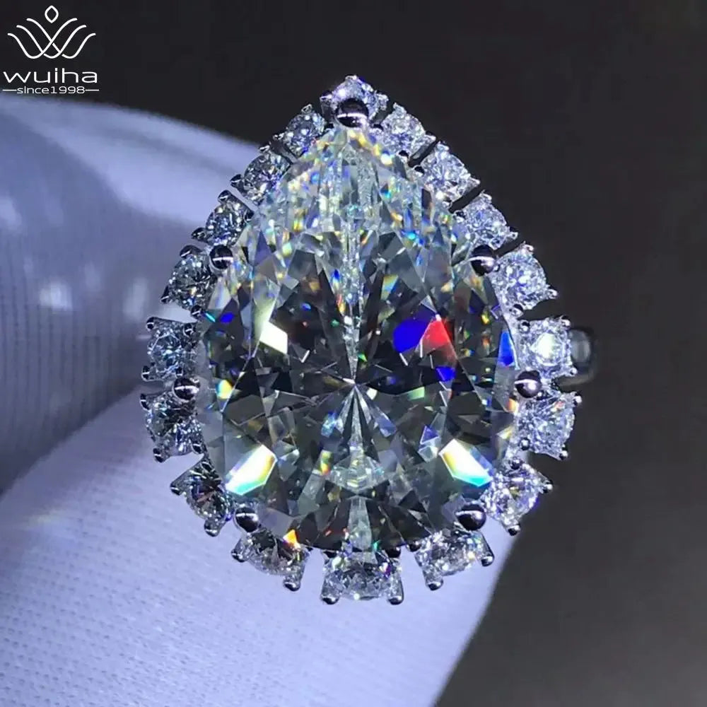 WUIHA 100% 925 Sterling Silver Pear Cut 10 CT 3EX VVS D Color Created Moissanite Wedding Engagement Ring - Customizable Fine Jewelry for Proposals, Anniversaries & Special Occasions