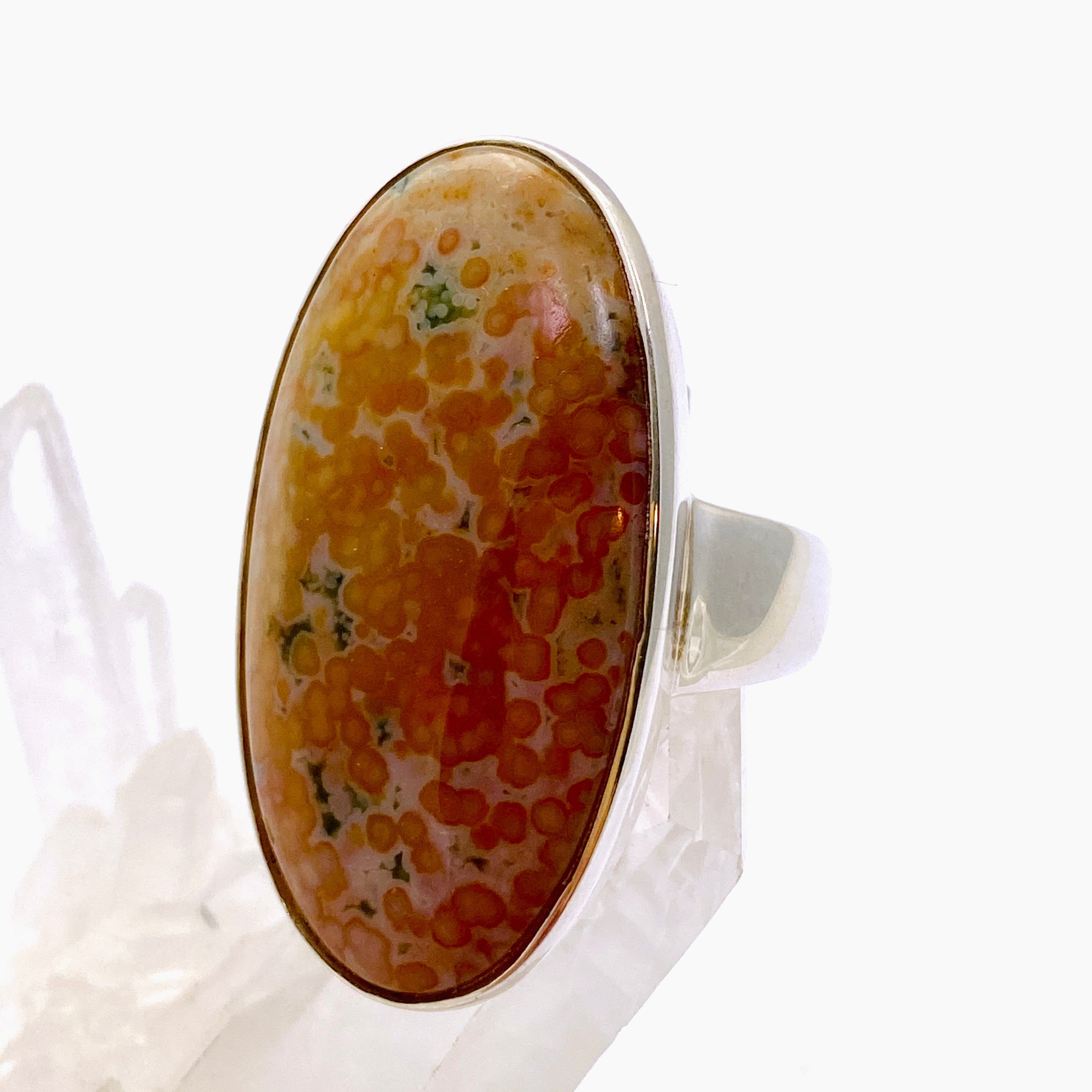Ocean Jasper Oval Cabochon Ring - Size 9.5 - Natural Stone Jewelry - PRGJ853 - Perfect for Boho Fashion & Spiritual Healing
