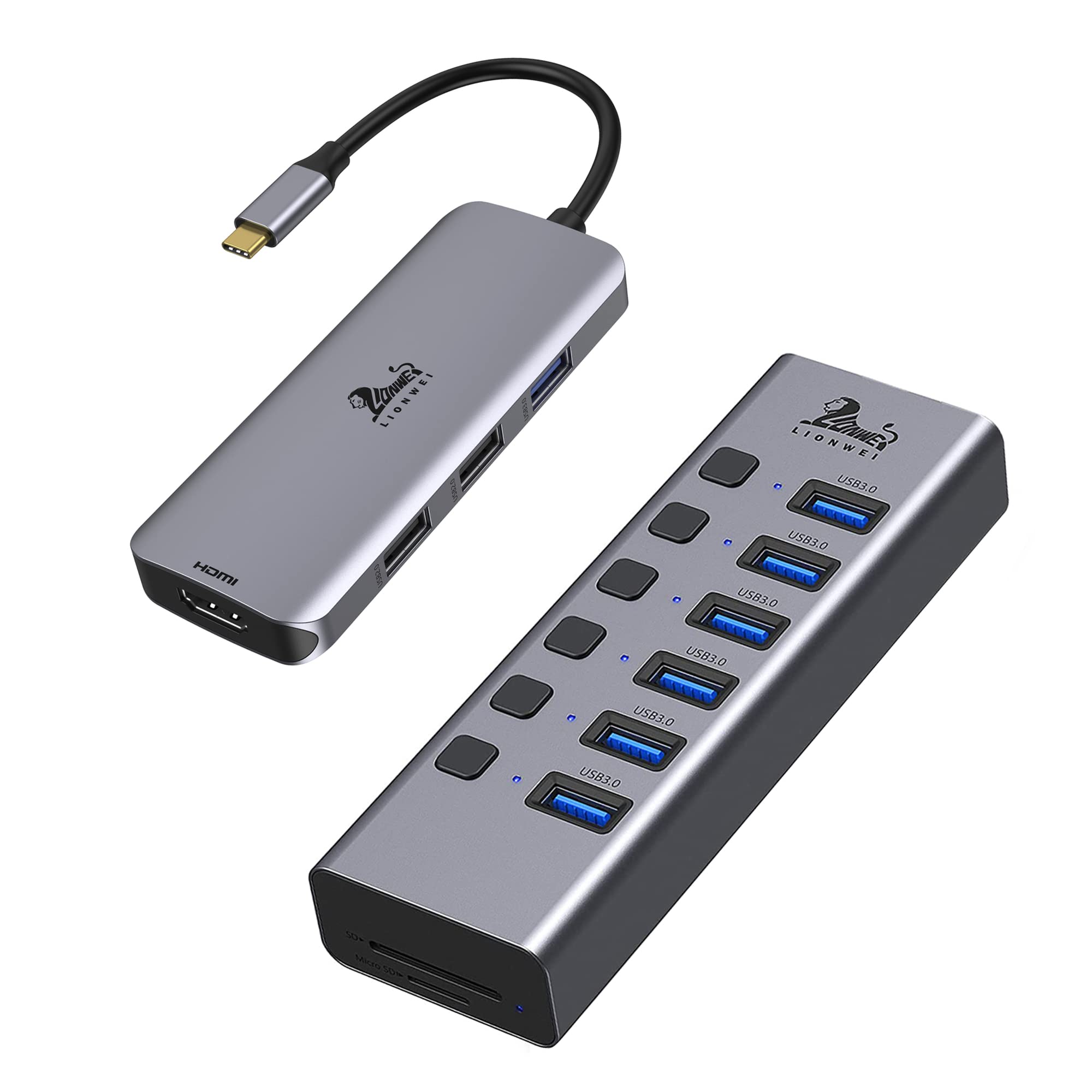 7-in-1 USB C Hub with 4K HDMI, USB 3.0 Ports, 100W PD Charging - Dual Monitor Docking Station for MacBook Pro/Air, Dell XPS, Surface Pro - Perfect for Home Office & Video Conferencing