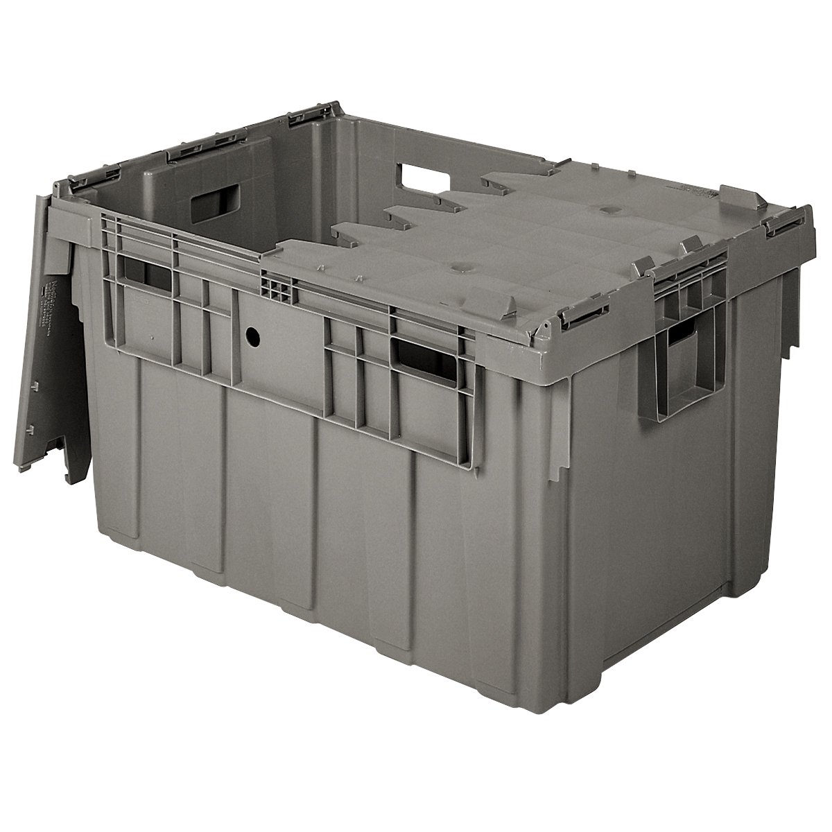Buckhorn AS3424201201000 50 Gallon Heavy Duty Plastic Storage Tote with Hinged Lid - 34x24x20 Inches, Gray - Industrial Container for Warehouse, Garage & Commercial Storage