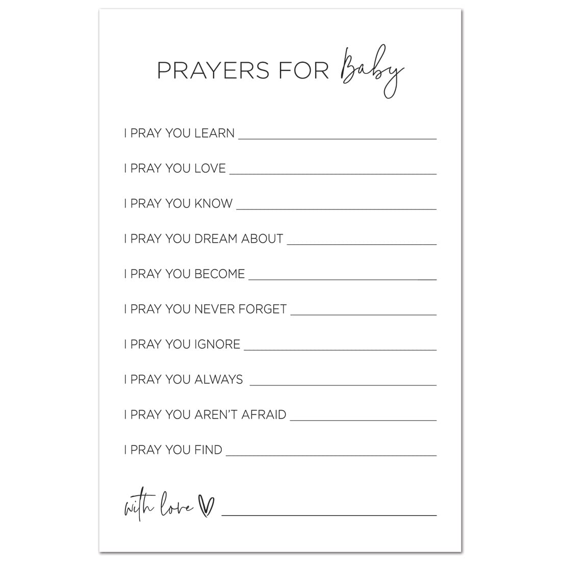 InvitationHouse 48 Elegant Minimalist Baby Prayer Cards - Perfect for Christenings, Baby Showers & Newborn Blessings