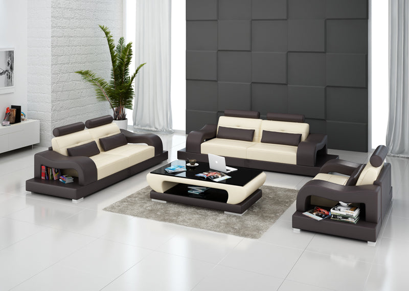 Modern Leather Sofa Set - 3-Piece Contemporary Living Room Furniture with Soft Cushions & Sturdy Frame - Perfect for Home, Office, or Lounge Areas