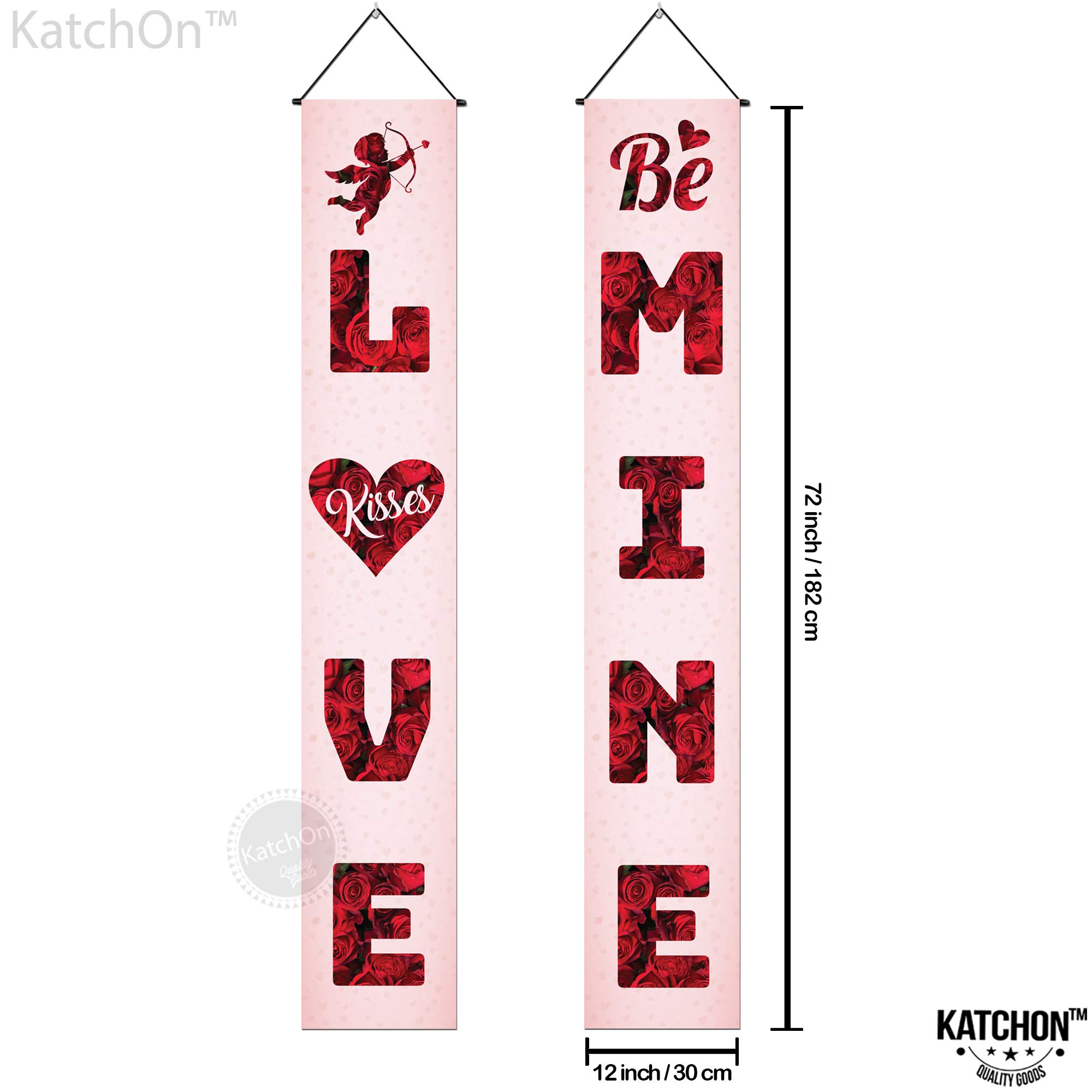 Katchon Large 72x12 Inch Pink and Red 'Love Be Mine' Banner | Romantic 'I Love You' Banner for Proposals, Engagements & Special Nights | Perfect for Valentine's Day, Anniversary Decor & Wedding Party Backdrop