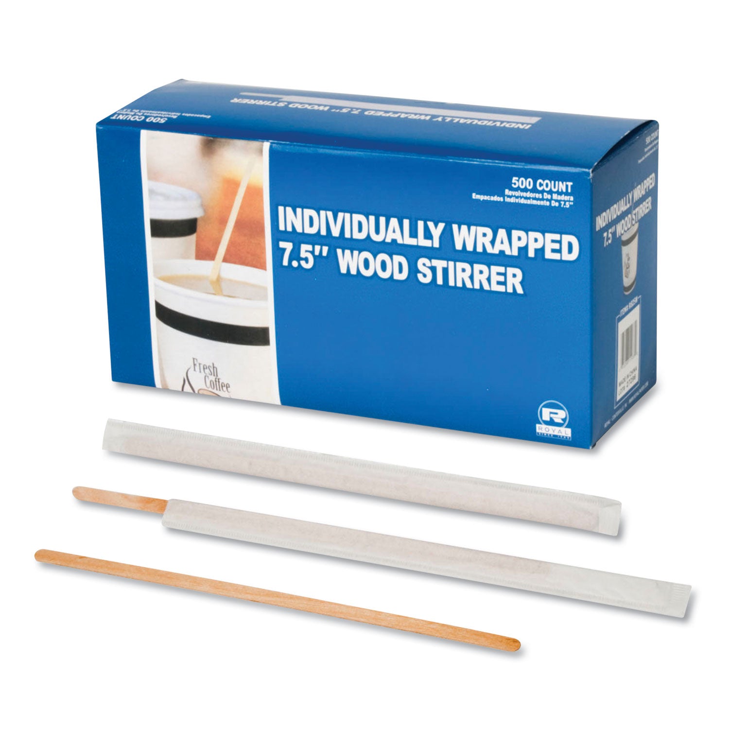 AmerCareRoyal® 7.5 Inch Wooden Coffee Stirrers - 5,000 Count Bulk Pack of Individually Wrapped Stir Sticks for Coffee, Tea, Hot Drinks - Perfect for Cafes, Offices, Restaurants and Home Use