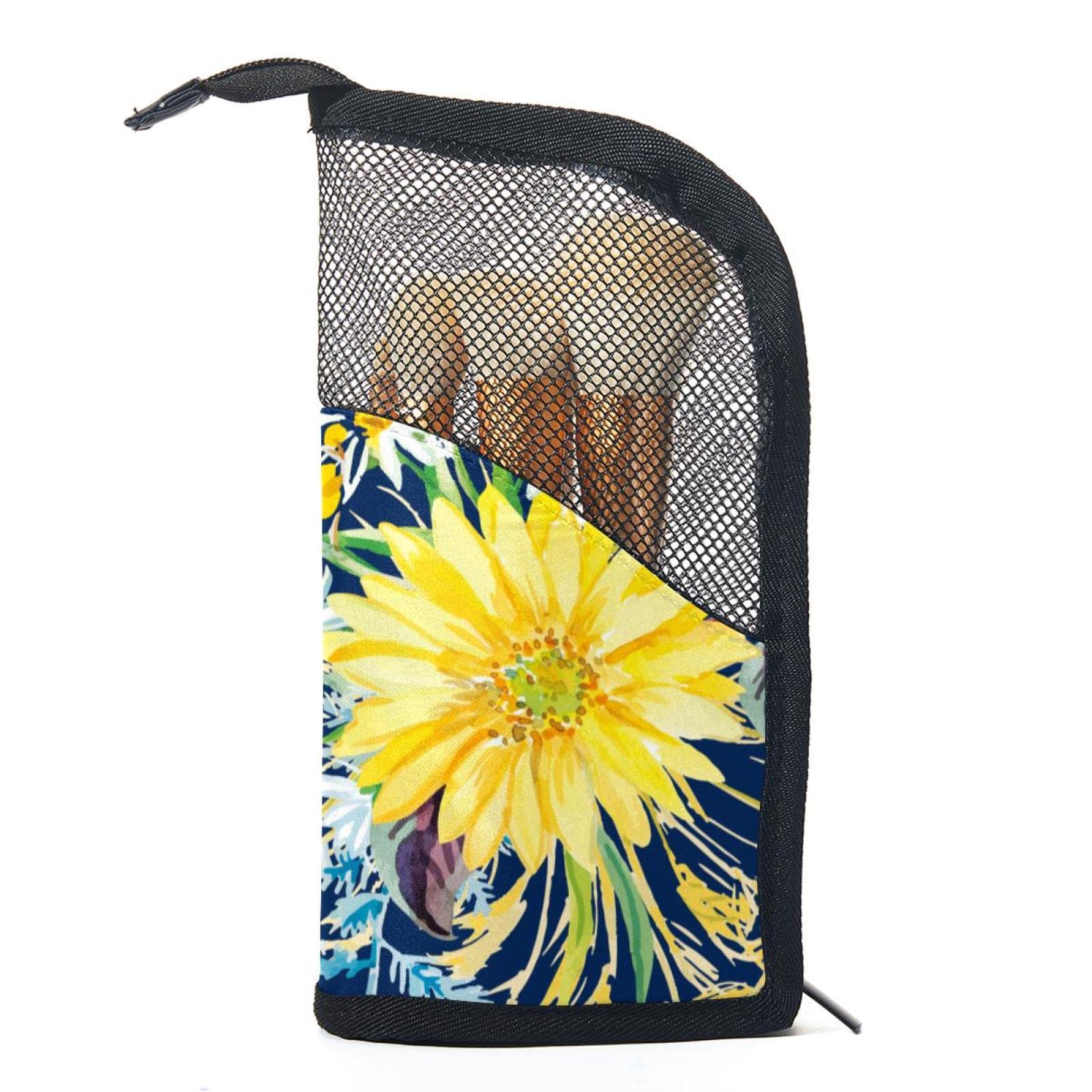 12-Piece Makeup Brush Organizer Bag with Flower Watercolor Daisy Design - Portable Cosmetic Brush Holder Case for Travel & Home Storage