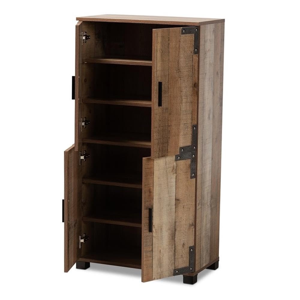 BOWERY HILL Rustic Brown 4-Door Wooden Shoe Storage Cabinet - Organize Entryway, Closet & Bedroom Shoes | Space Saving Shoe Rack for Home & Office