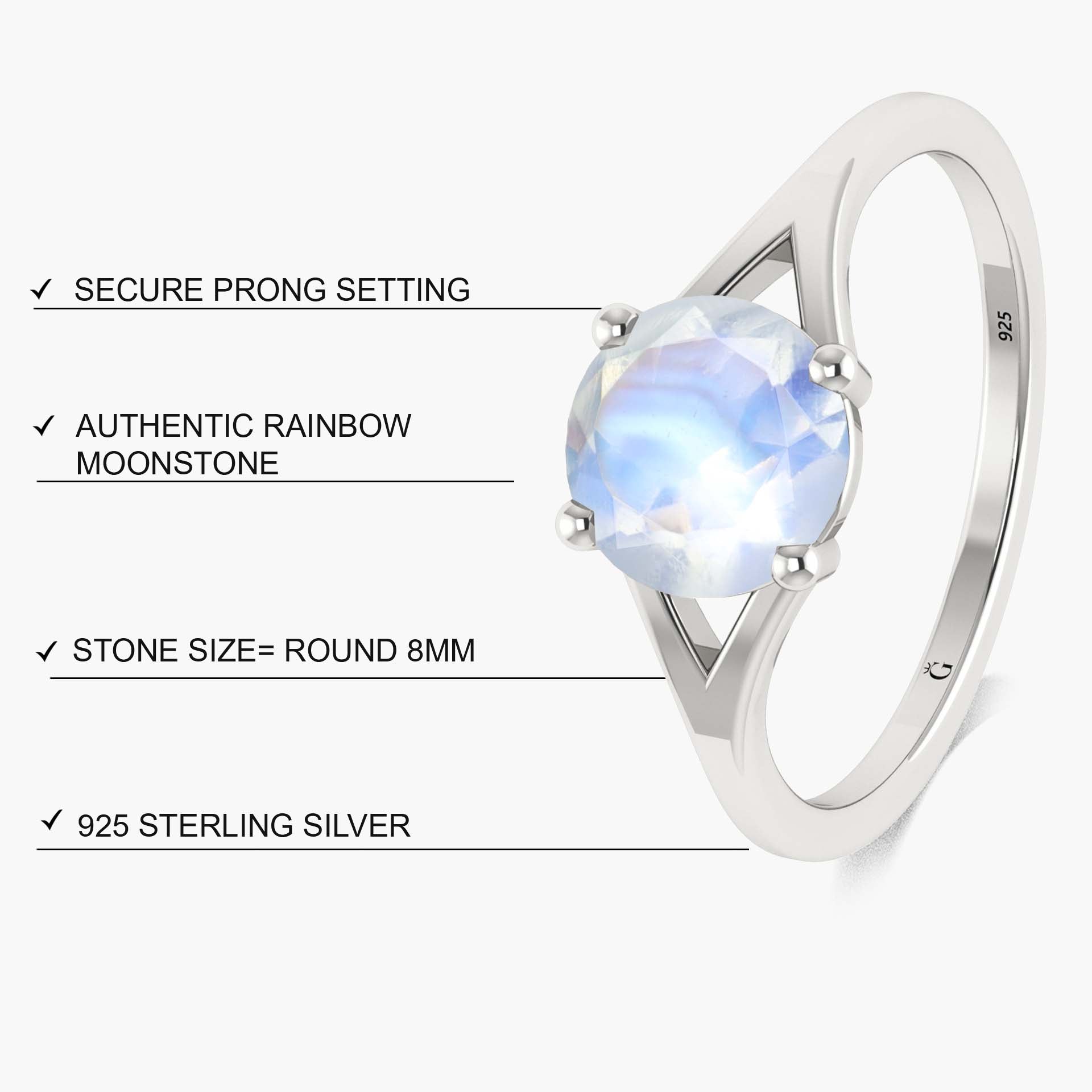 Natural Moonstone Round Faceted Gemstone Statement Ring for Women – Elegant Boho Jewelry for Parties, Weddings & Everyday Wear