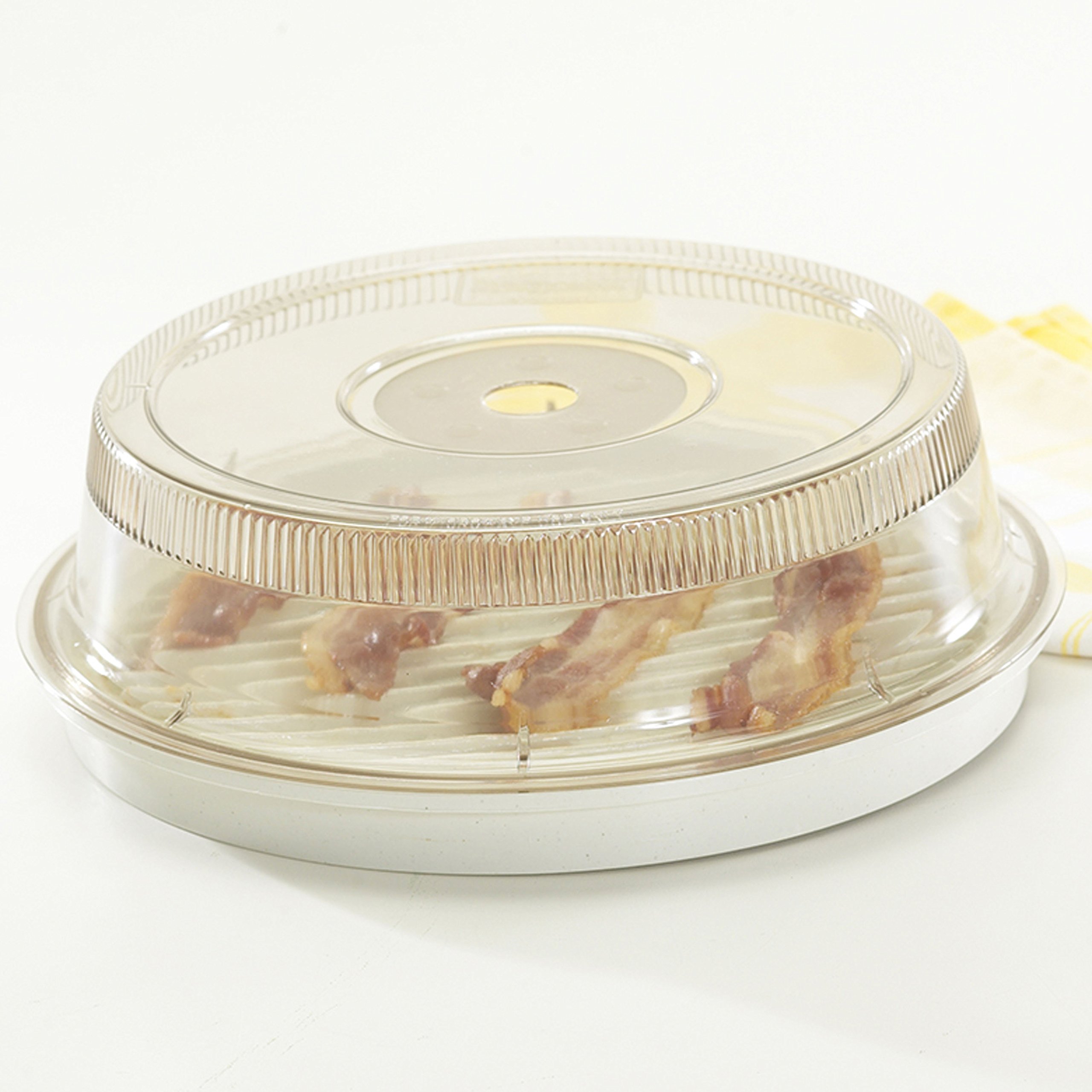 Nordic Ware 2-Sided Round Bacon and Meat Grill with 10-Inch Microwave Plate Cover - Perfect for Quick Cooking, Reheating & Splatter Protection in Microwave