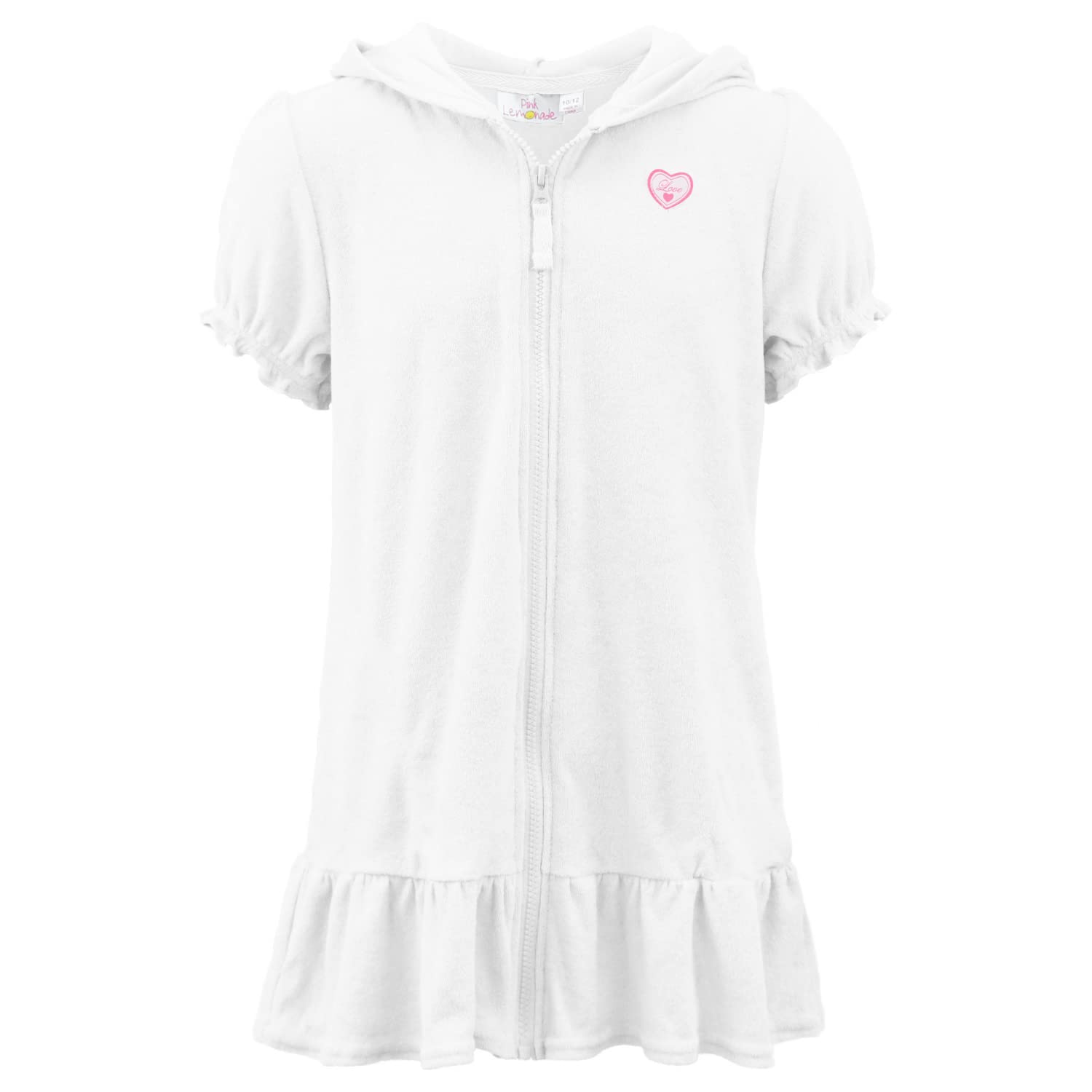 Pink Lemonade Girls' Hooded Zip-Up Swim Cover Up - Terry Cloth Beach Dress for Pool, Vacation & Summer Outings