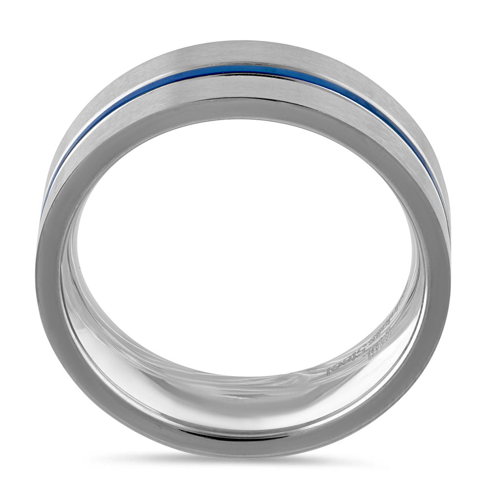 Stainless Steel 6.5mm Satin Finish Blue Striped Band Ring for Men & Women - Fashion Jewelry Gift for Anniversary, Wedding, Party & Everyday Wear