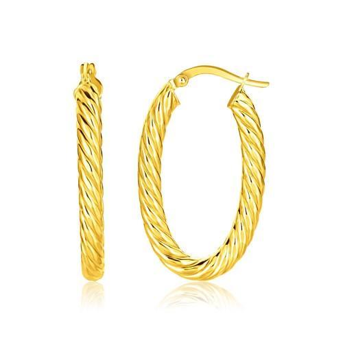 14K Yellow Gold Twisted Cable Oval Hoop Earrings for Women - Elegant Dainty Everyday Jewelry - Perfect for Work, Date Night & Special Occasions