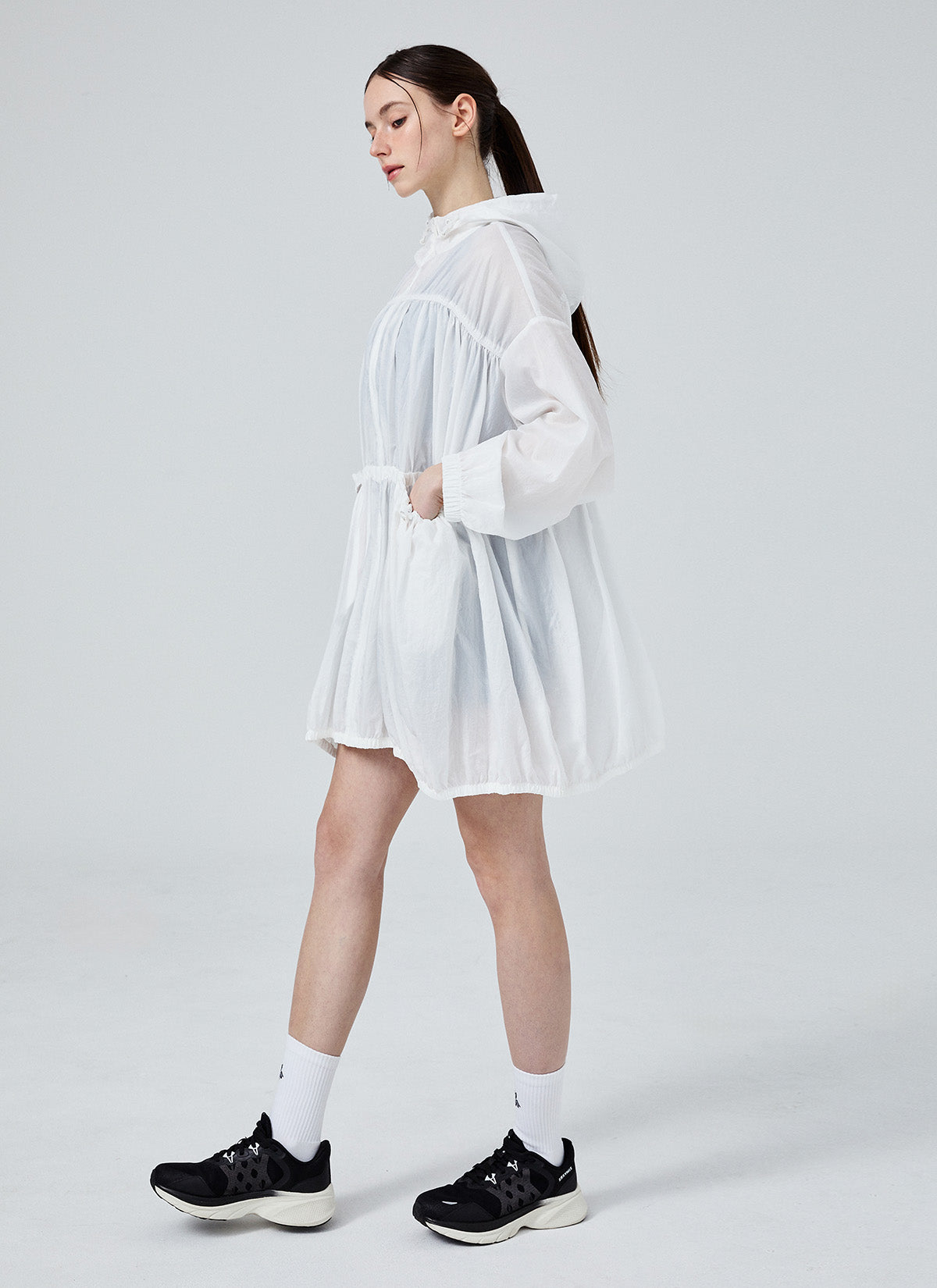 Stylish Airy Balloon Shirring Hood Long Jacket - Trendy Oversized Outerwear for Women | Perfect for Casual Outings, Layering & Streetwear Fashion