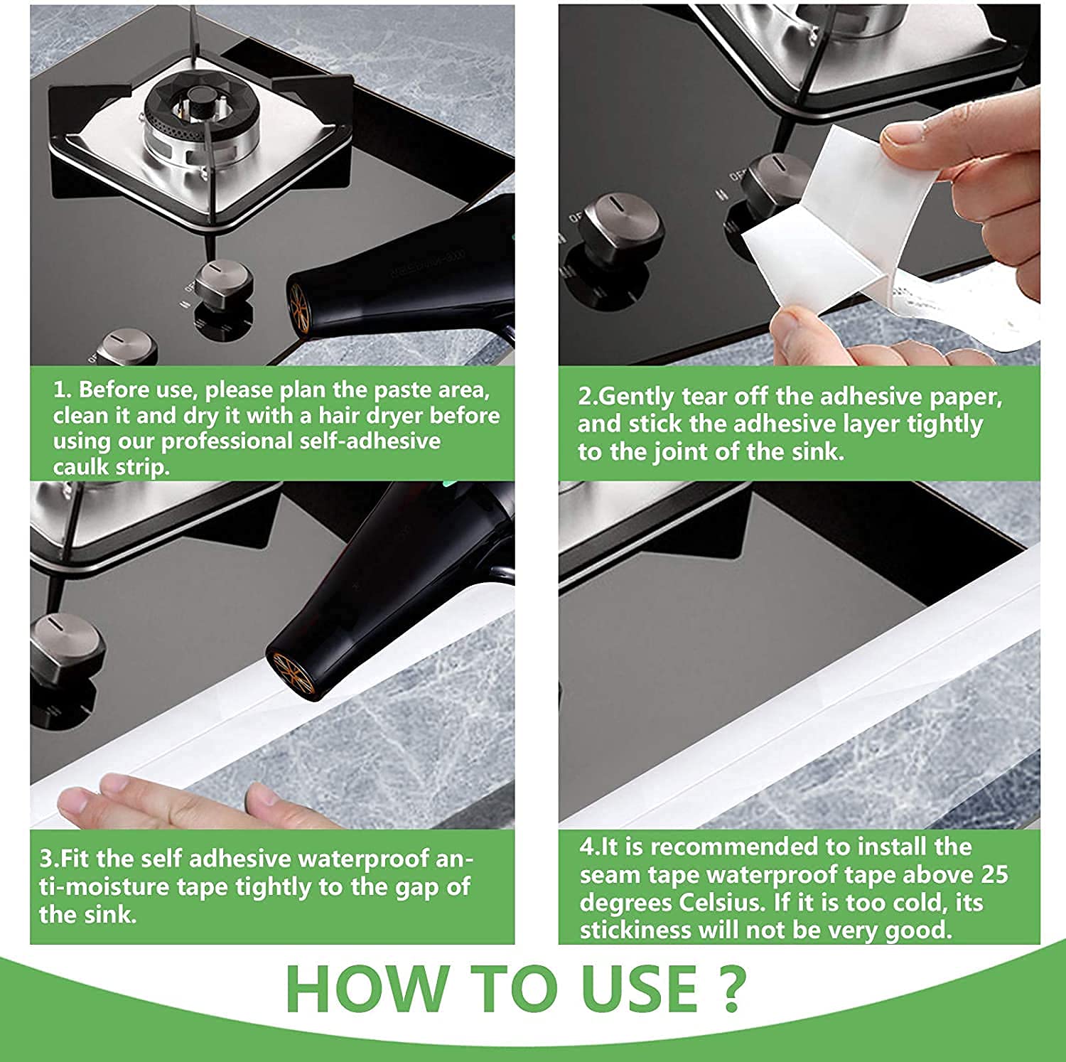 ATHA PVC Self-Adhesive Caulk Strip - Waterproof Wall Seal Tape for Kitchen Countertops, Sink, Bathroom, Toilet & Bathtub Floor/Wall Edge Protection (3.2M, White) | Easy Installation for Home Renovation & Waterproofing Projects