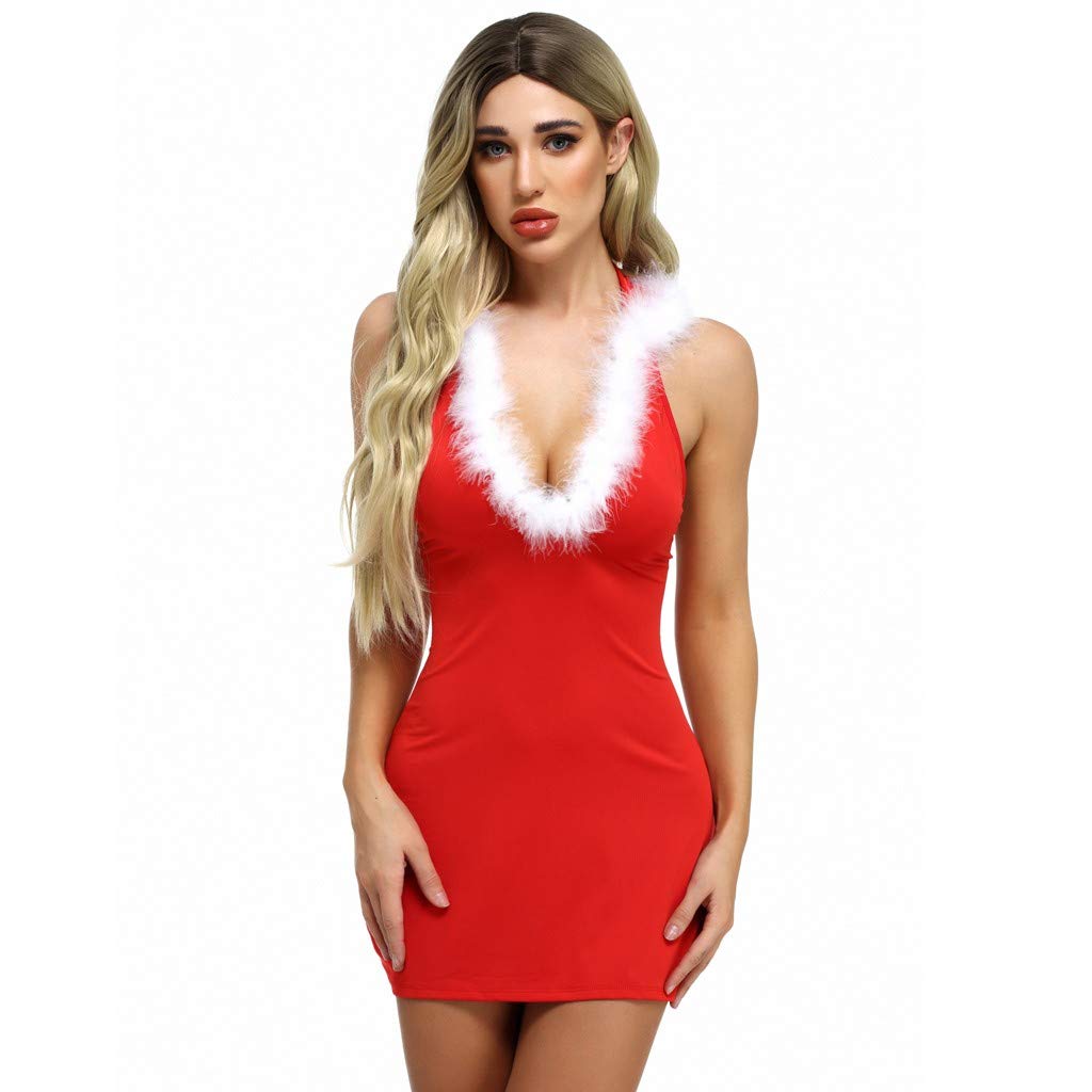 Sexy Christmas Lingerie Set for Women - Halter Nightdress, Pajama Thong Bodysuit & Jumpsuit | Holiday Party, Romantic Gift, Boudoir Photoshoot