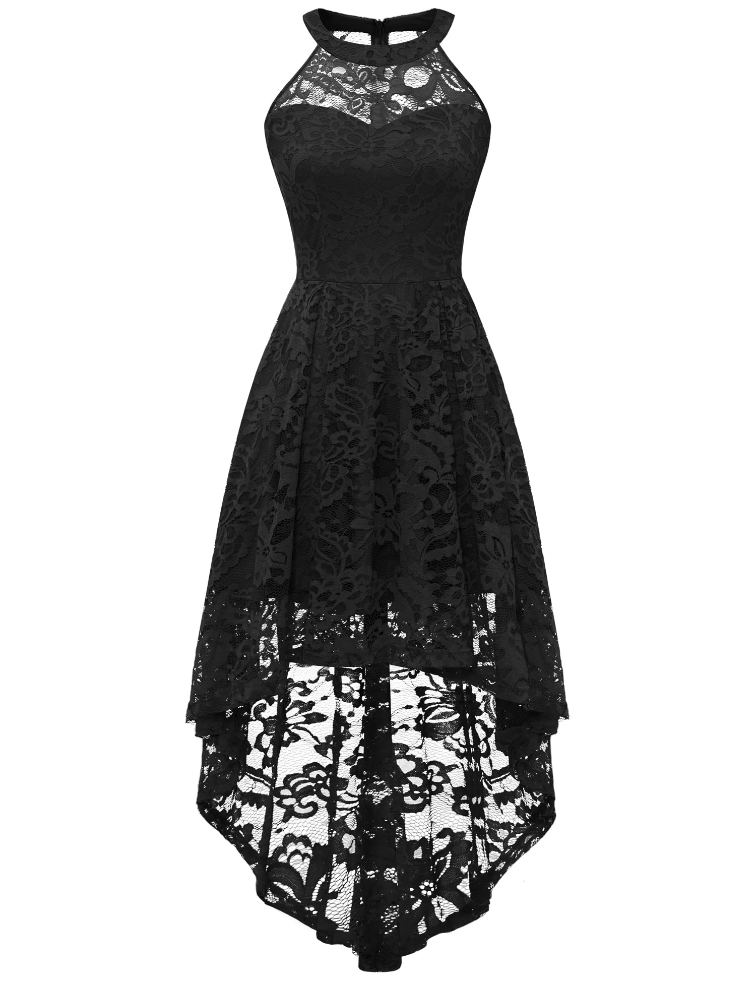Dressystar Women's Halter Floral Lace Cocktail Party Dress - Elegant Hi-Lo Bridesmaid Gown for Wedding, Prom, Evening Events & Special Occasions