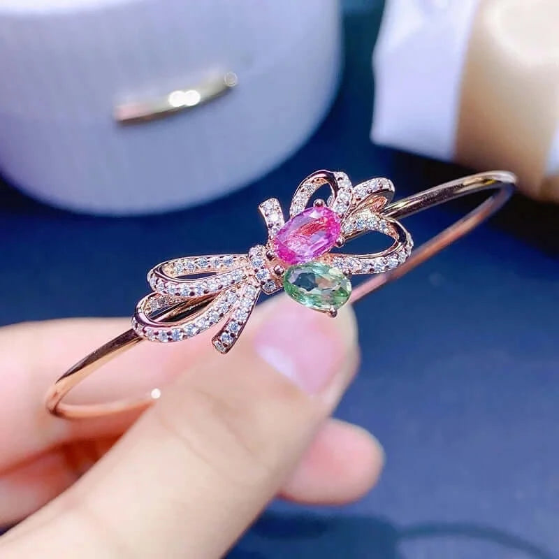 18K White Gold Tourmaline Bangle Bracelet for Women - Elegant Zodiac Libra Jewelry Gift | Perfect for Birthdays, Anniversaries & Special Occasions