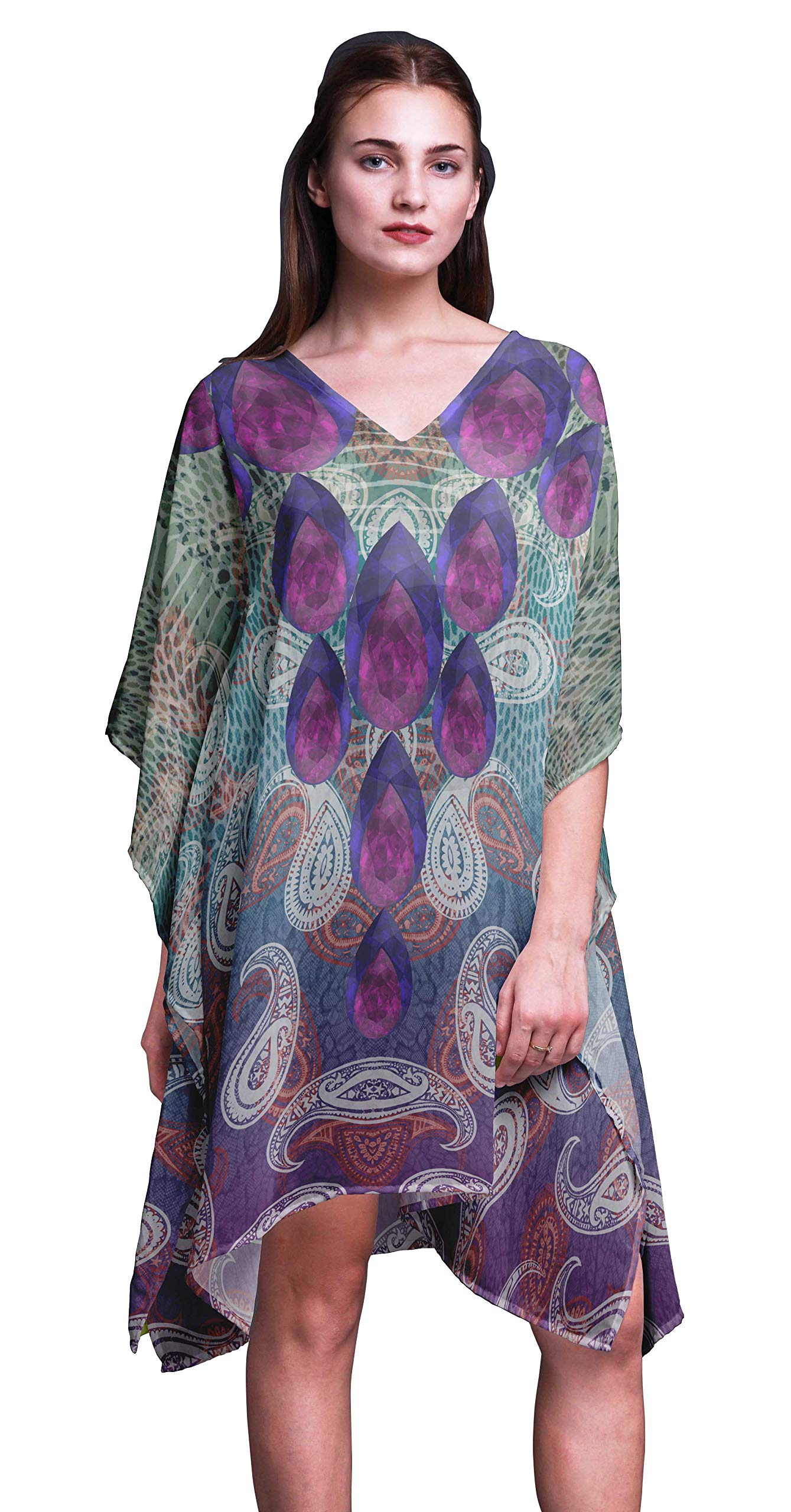 Women's Short Caftan Midi Dress - Beach Cover Up Swimwear Kaftan for Summer Vacation, Pool Party & Boho Outfit
