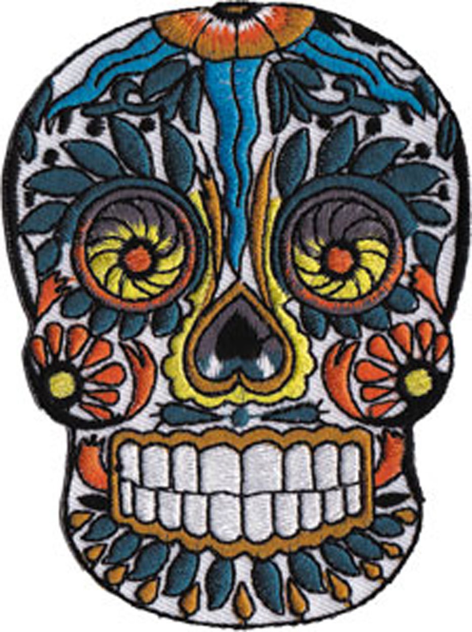Sugar Skull Iron-On Patch for DIY Clothing & Accessories - Perfect for Halloween Costumes, Day of the Dead Decor, and Craft Projects