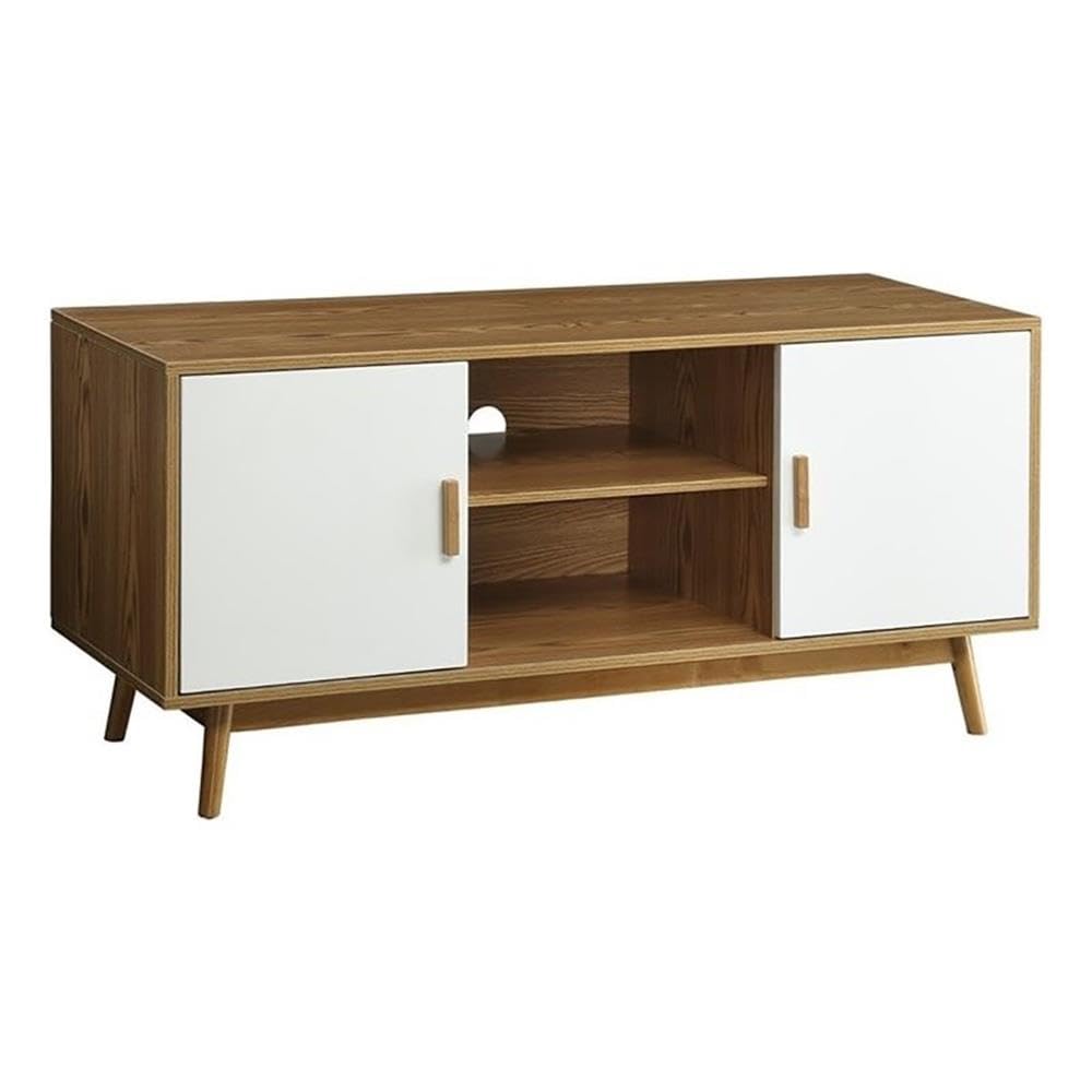 Allora Mid-Century Modern Wood TV Stand for 46 Inch Flat Screen TVs - White & Natural Finish - Perfect for Living Room, Bedroom & Home Theater Setup
