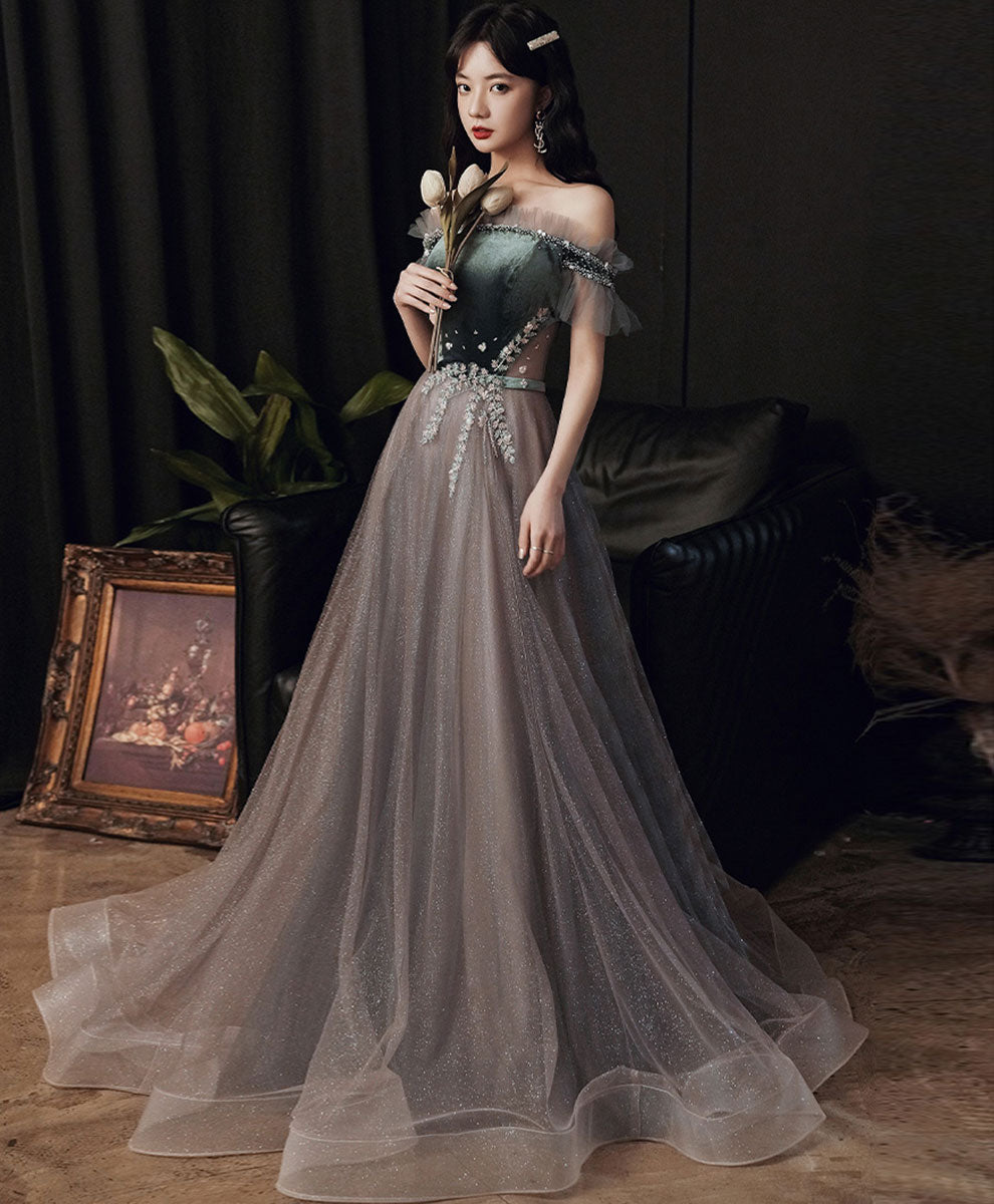 Elegant Green and Gray Sequin Long Prom Dresses with Beading - Formal Graduation Gown for Homecoming, Pageant, and Special Occasions