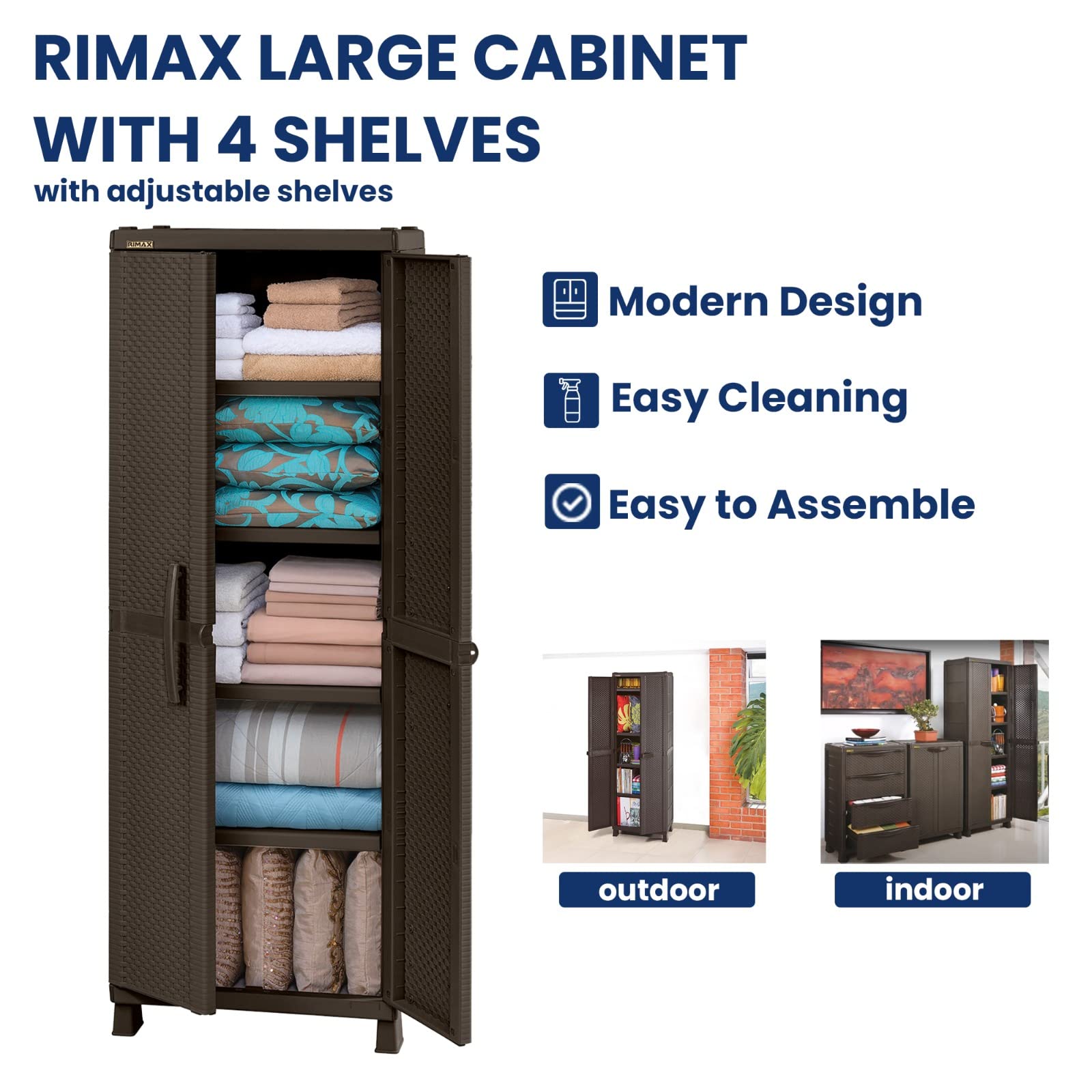 Brown Resin Wicker Storage Cabinet - Large Rattan Organizer for Patio, Living Room, Bedroom & Bathroom | Weather-Resistant Outdoor Indoor Furniture