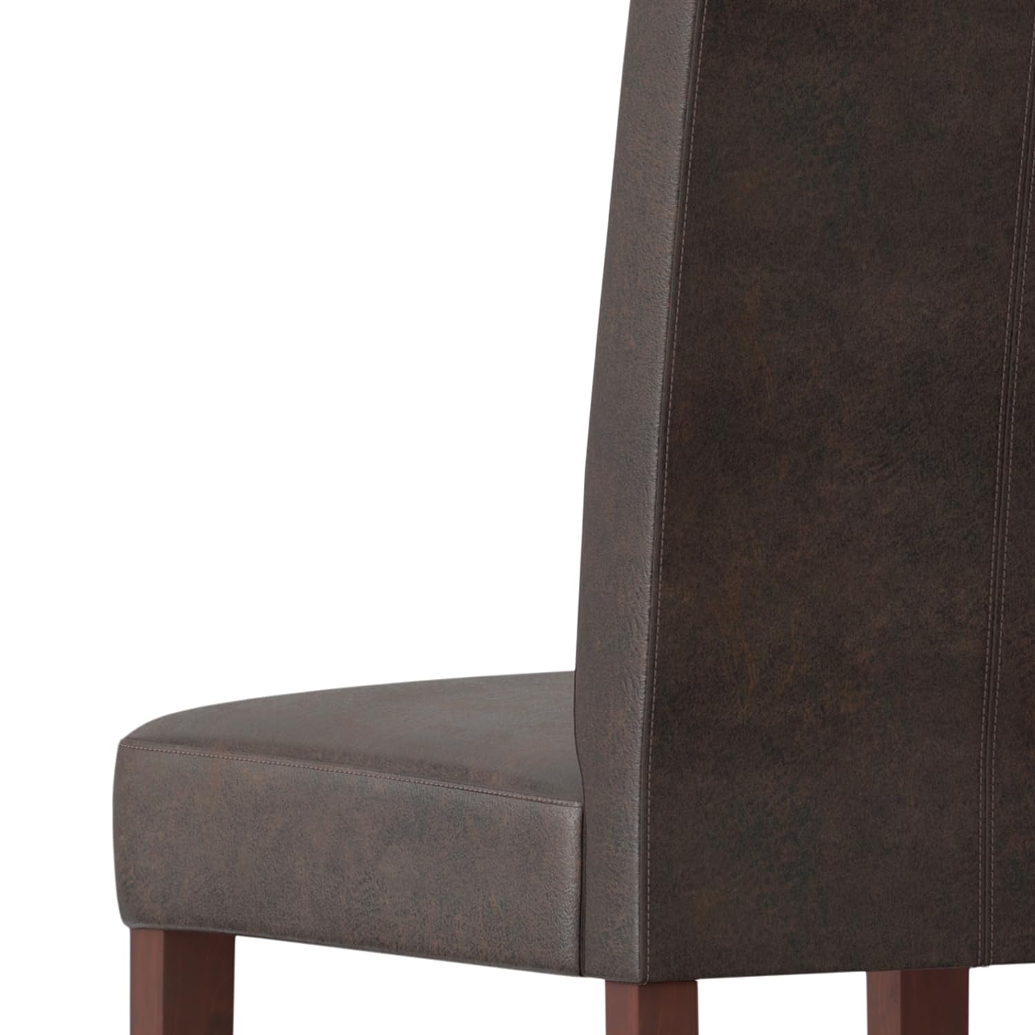 SIMPLIHOME Acadian Transitional Parson Dining Chairs (Set of 2) - Distressed Brown Vegan Faux Leather Upholstered Seats - Elegant Dining Room Furniture for Home, Restaurant, and Office Use