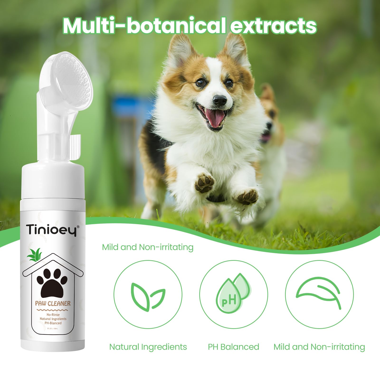 Tinioey No-Rinse Foaming Dog Paw Cleaner (5 fl oz) - Gentle Dandelion Pet Shampoo for Dirty Paws | Quick & Easy Paw Cleaning Solution for Dogs After Walks, Hiking & Outdoor Play