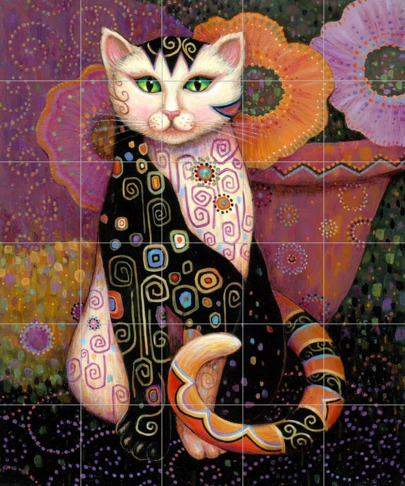 Decko Ceramic Backsplash Tile Mural - Hand-Painted Cat Design for Kitchen & Bathroom Wall Decor - Waterproof & Easy to Clean - Perfect for Home Renovation, DIY Projects & Gift Ideas
