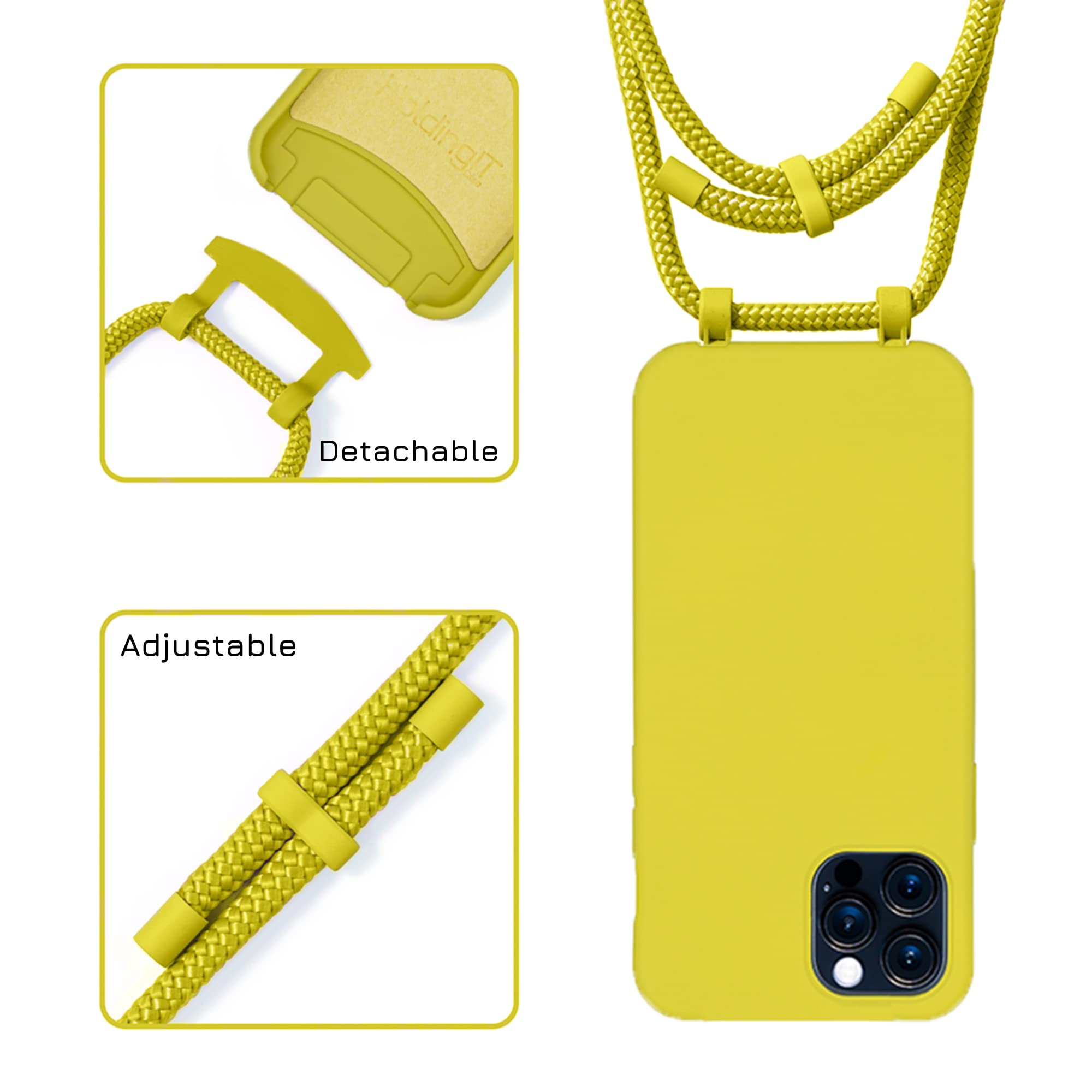 HoldingIT Crossbody Phone Case for iPhone 13 - Detachable Lanyard & Adjustable Strap, 2-in-1 Protective Phone Pouch with Shockproof Design (Black) | Perfect for Travel, Shopping, and Hands-Free Convenience