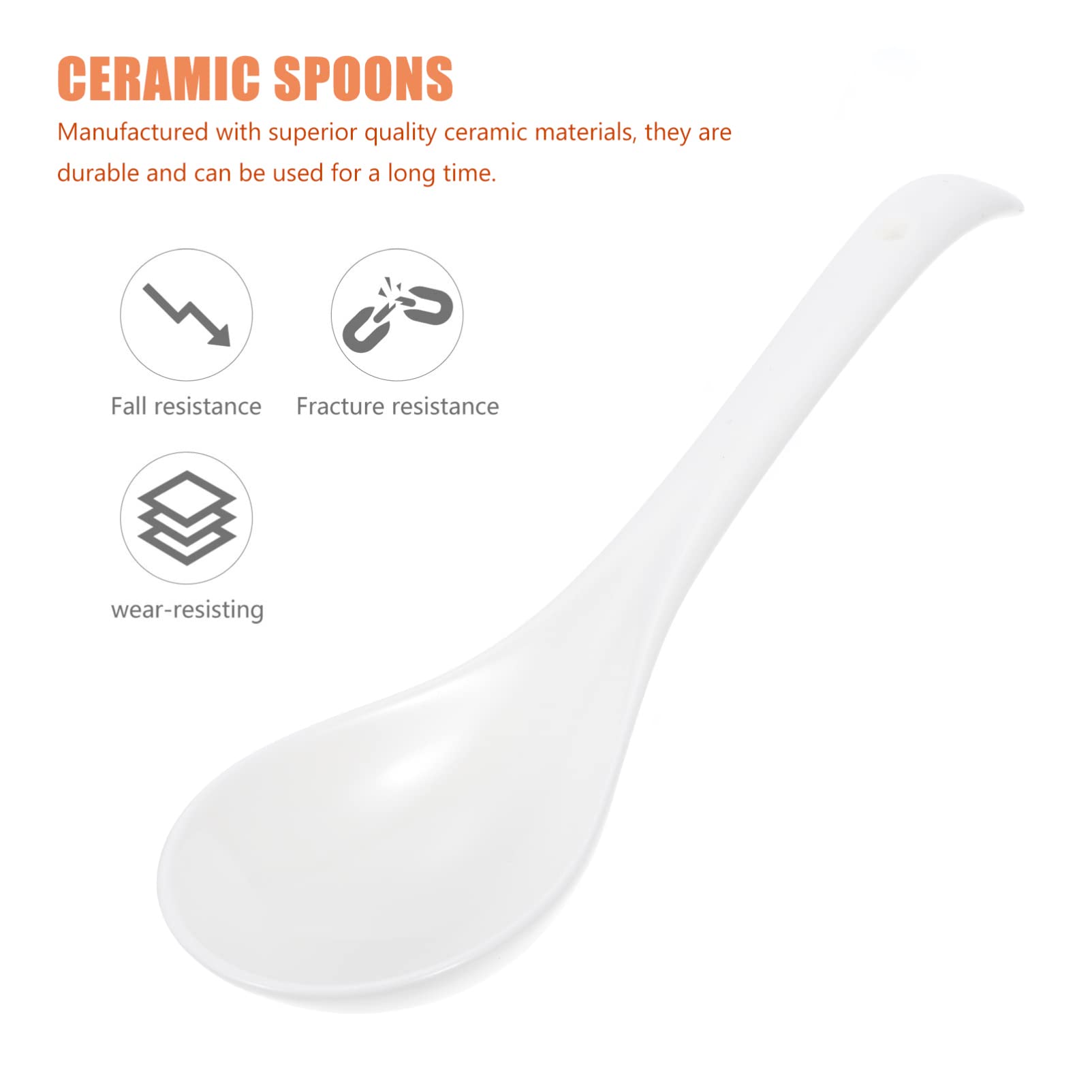 6-Piece Hemoton Ceramic Spoon Set - Durable Soup & Rice Spoons, Kitchen Utensils for Home Cooking, Serving & Dining - Perfect for Everyday Meals, Restaurants & Dinner Parties (White)