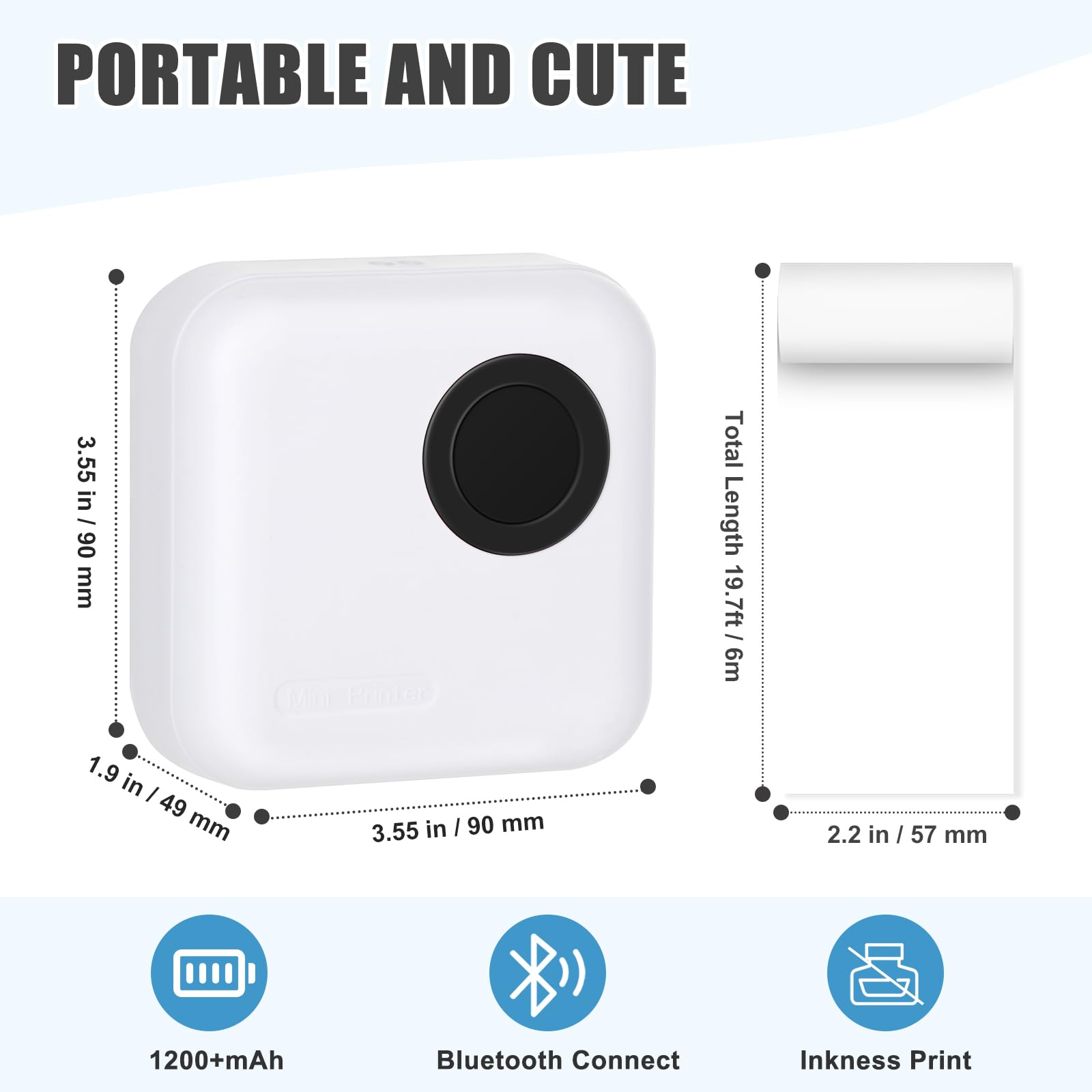 Mini Bluetooth Thermal Sticker Printer with 10 Rolls Paper - Portable Label Maker for Photos, Receipts, Notes & Lists - Perfect Gift for Kids & Students - Compatible with iOS & Android - Great for Home, Office & School Projects