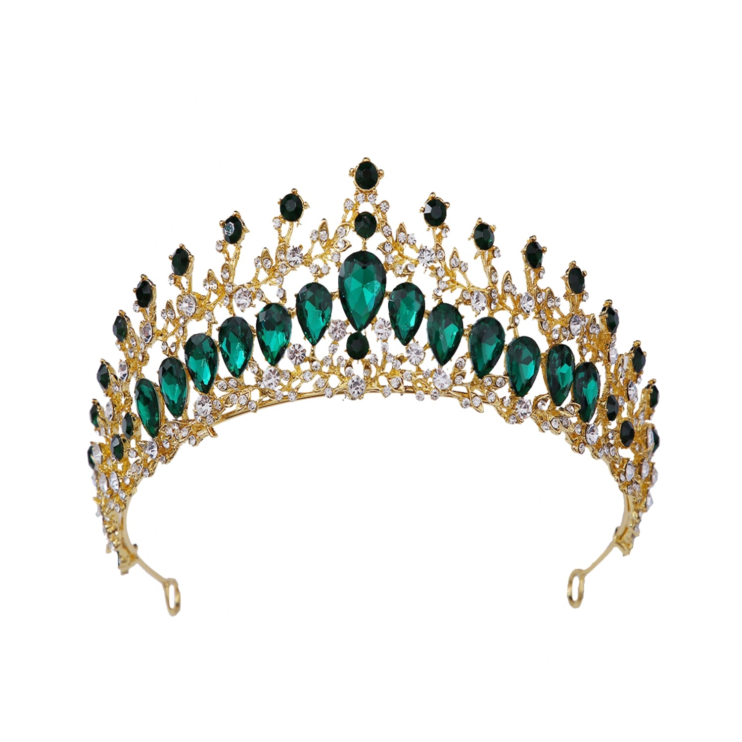 Baroque Crystal Tiara Crown - Gold Wedding Headpiece for Women & Brides - Vintage Queen Hair Accessory for Special Occasions (Green) | Perfect for Weddings, Prom, Pageants & Royal-Themed Events