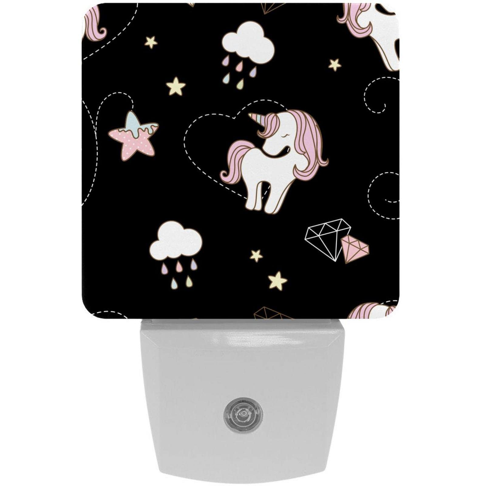 2 Unicorn LED Night Lights with Starry Sky - Dusk to Dawn Sensor for Bedroom & Nursery