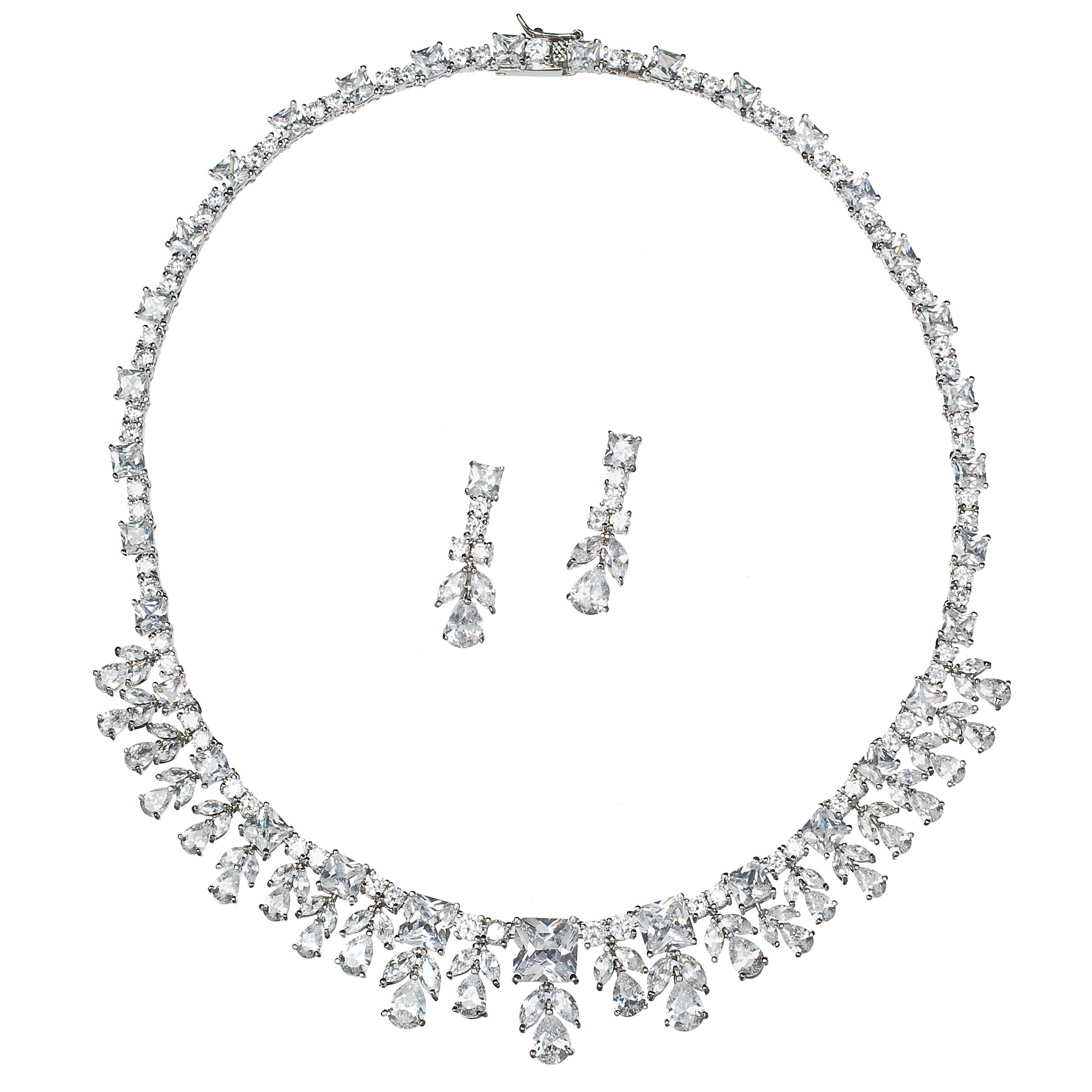 Leizia Cubic Zirconia Necklace and Earring Set - Elegant Sterling Silver Jewelry for Women | Perfect for Weddings, Parties & Special Occasions