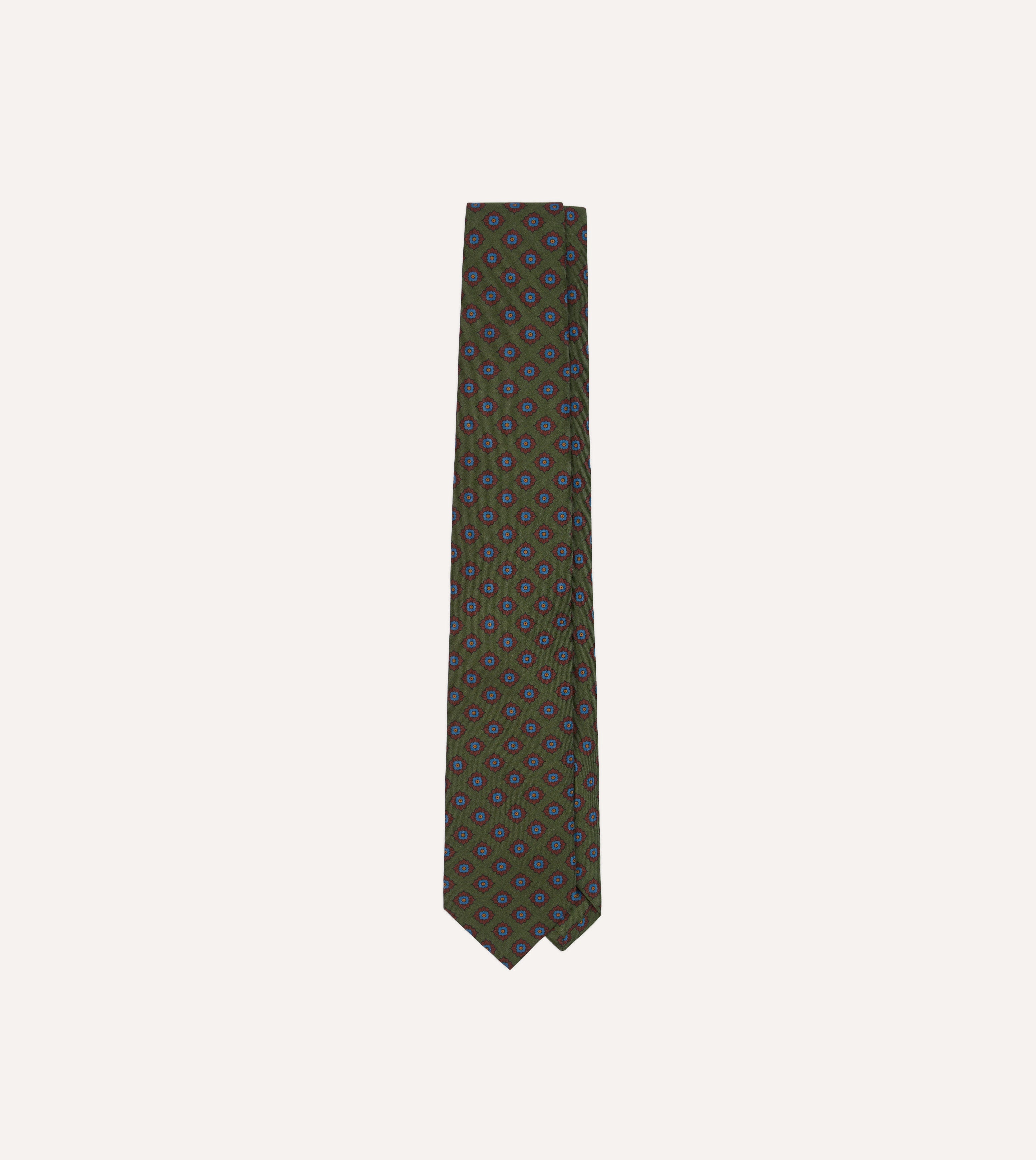 Elegant Green Square Flower Medallion Print Silk Necktie - Perfect for Weddings, Business Meetings & Formal Events